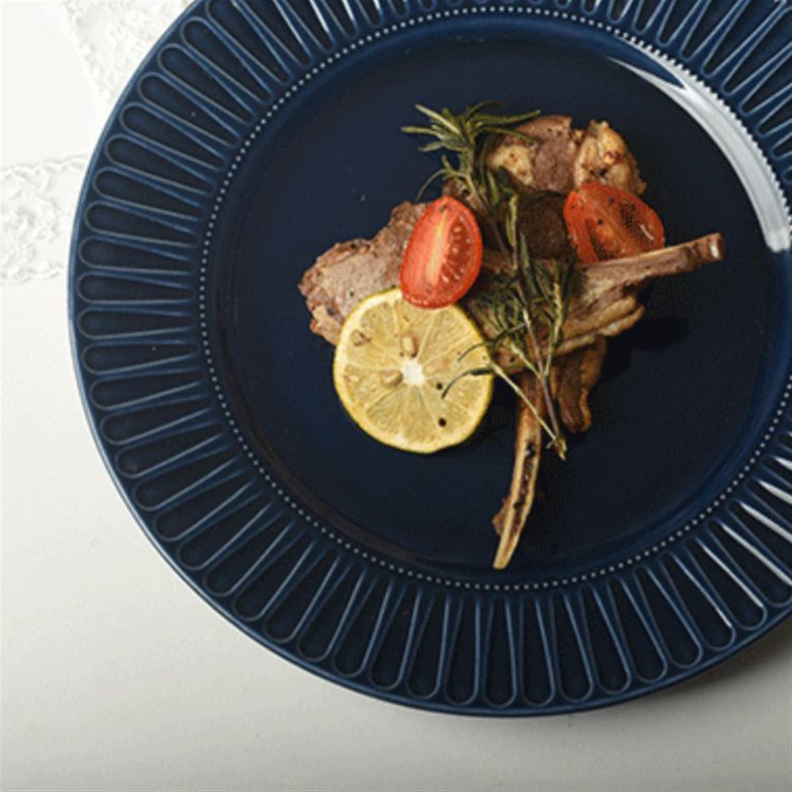 Platos Llanos Plato de Comedor con patrón en Relieve, Plato de Comedor de cerámica for el hogar, Restaurante, cafetería, Plato de Postre, Plato Plano Circular Platos Postre(A)