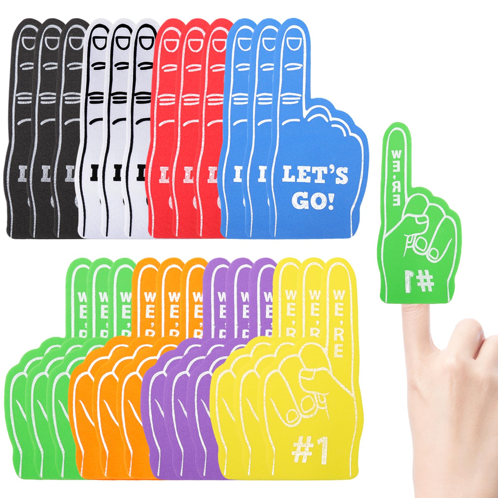 Loghohu 24PCS Foam Finger, Mini Foam Hand Sport Fan Foam Fingers Bulk for Sports Themed Party Favors Basketball Baseball Football Soccer Team Cheerleader Gifts (8 Colors)