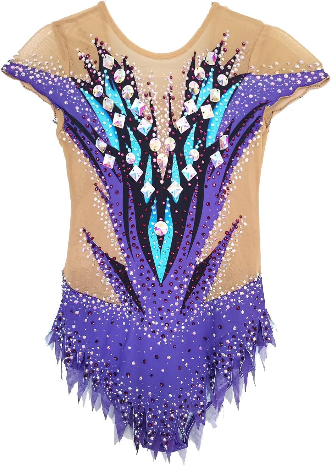 Girls' and Adults' Purple Diamond Set Short sleeved Artistic Gymnastics Dress Customized Competition Dress