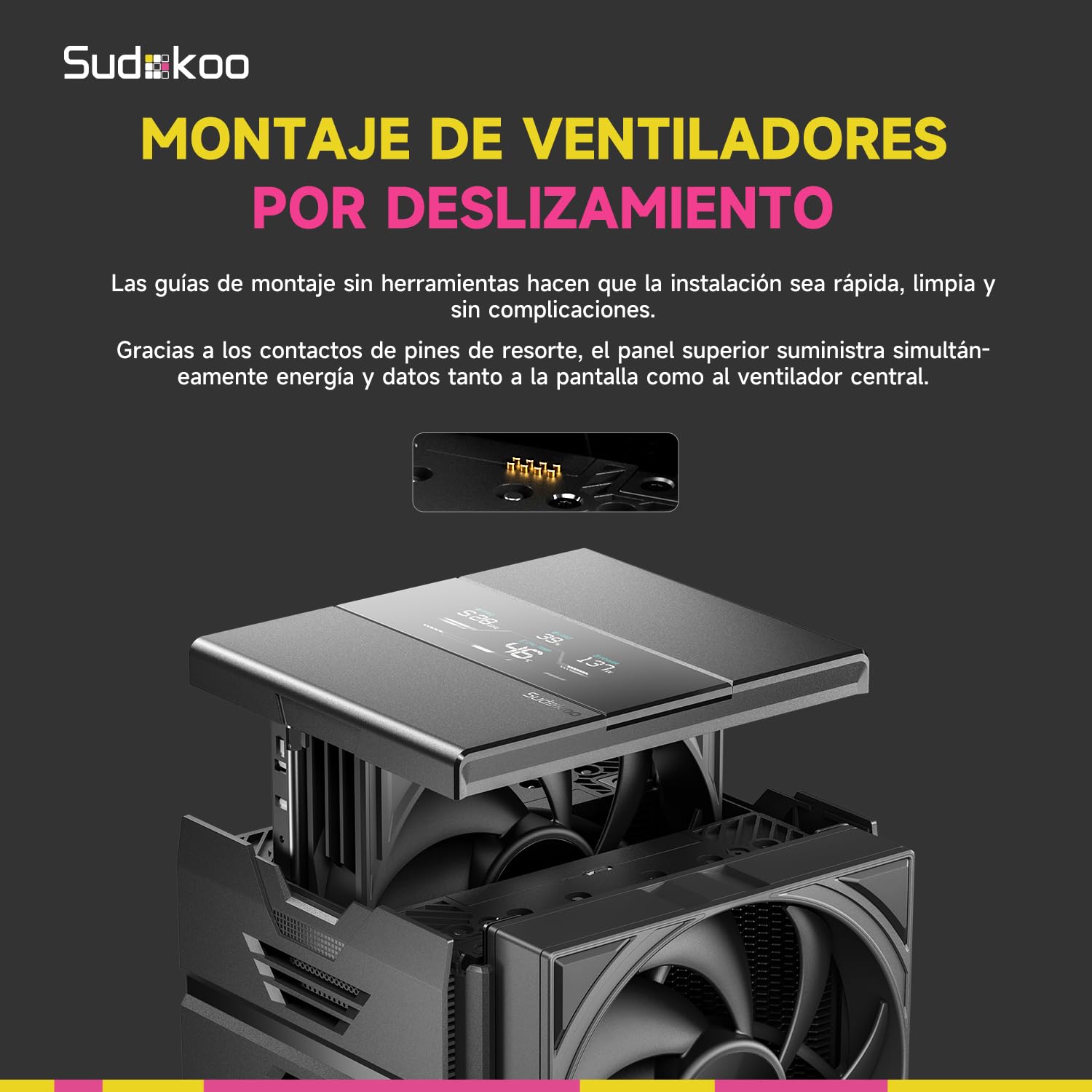 Sudokoo SK620V Disipador CPU AM5: CPU Cooler con Pantalla Digital Solo para AM5 -Doble Torre con Dos PWM FDB Ventiladores de 120mm y 6 HeatPipes, Fácil Montaje Deslizante, 5 Años de Garantía, Negro