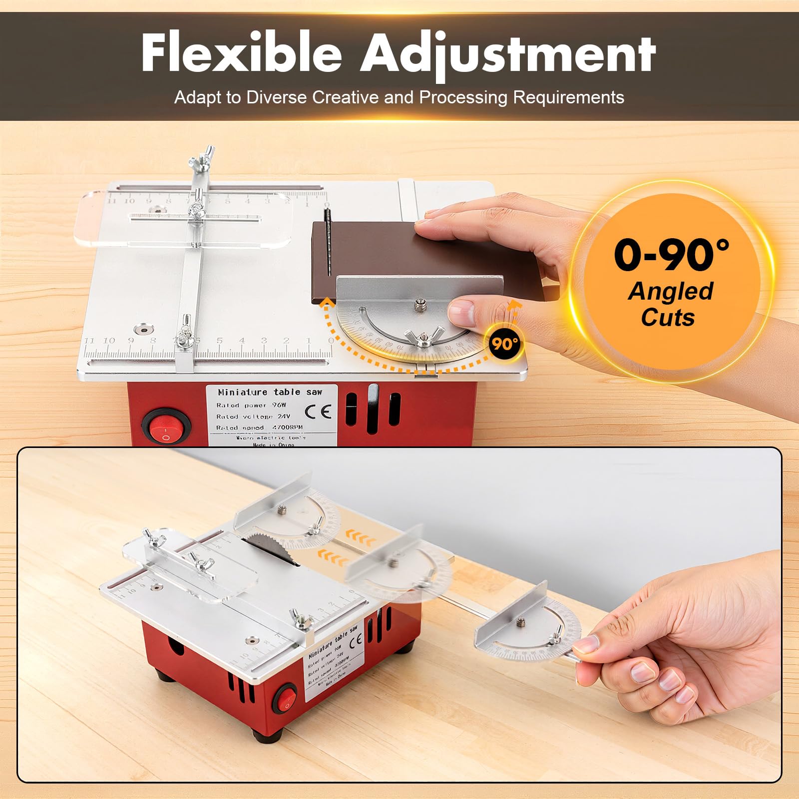 Mini Tischsäge, Tischkreissäge 96W, Präzisions Tischkreissäge, 9500RPM Einstellbarer Tischsäge, Kleine Multifunktionale Schneidemaschine, Elektrische Desktop Säge mit Staubrohr, für Holzbearbeitung