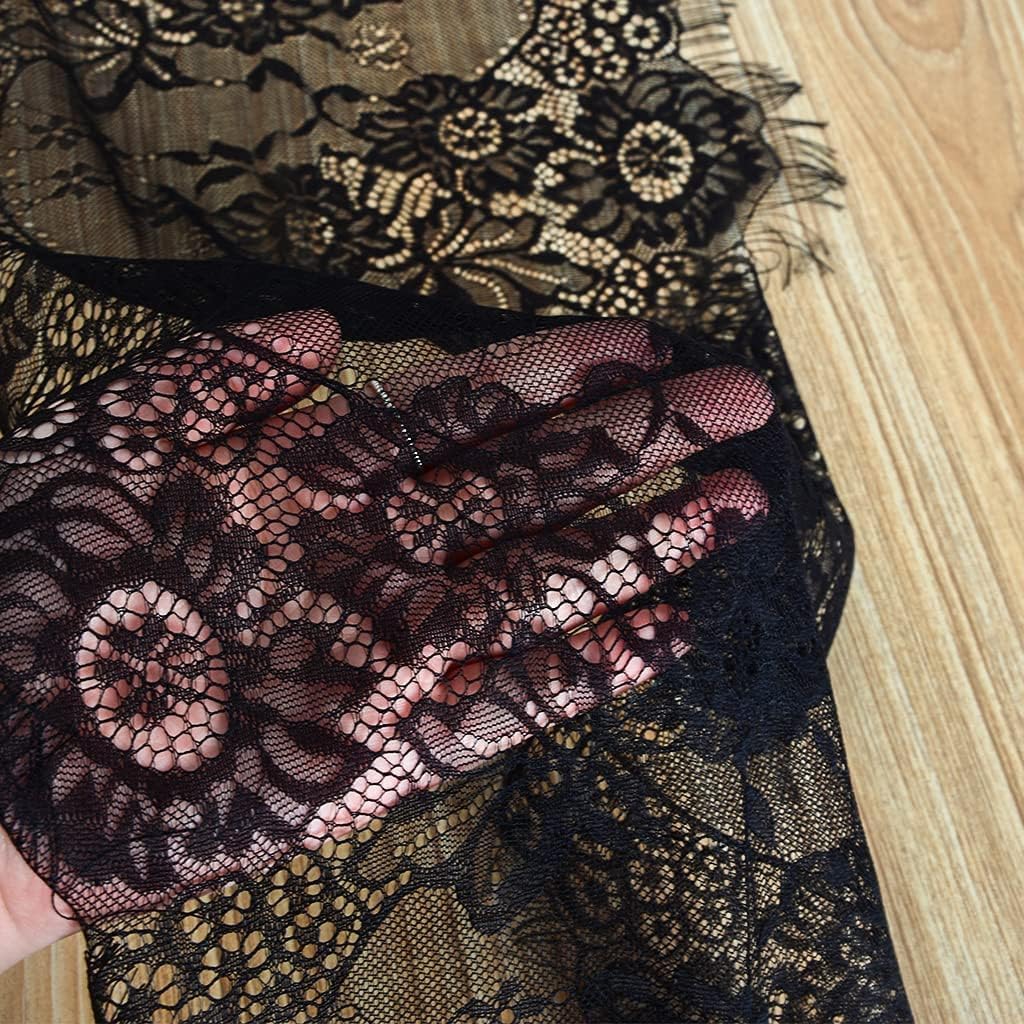 Pardecor 5Pack 120 Inch Black Table Runner with Lace Floral, Rustic Boho Table Overlay for Wedding Bridal Shower, Halloween Christmas Party Table Setting Decorations