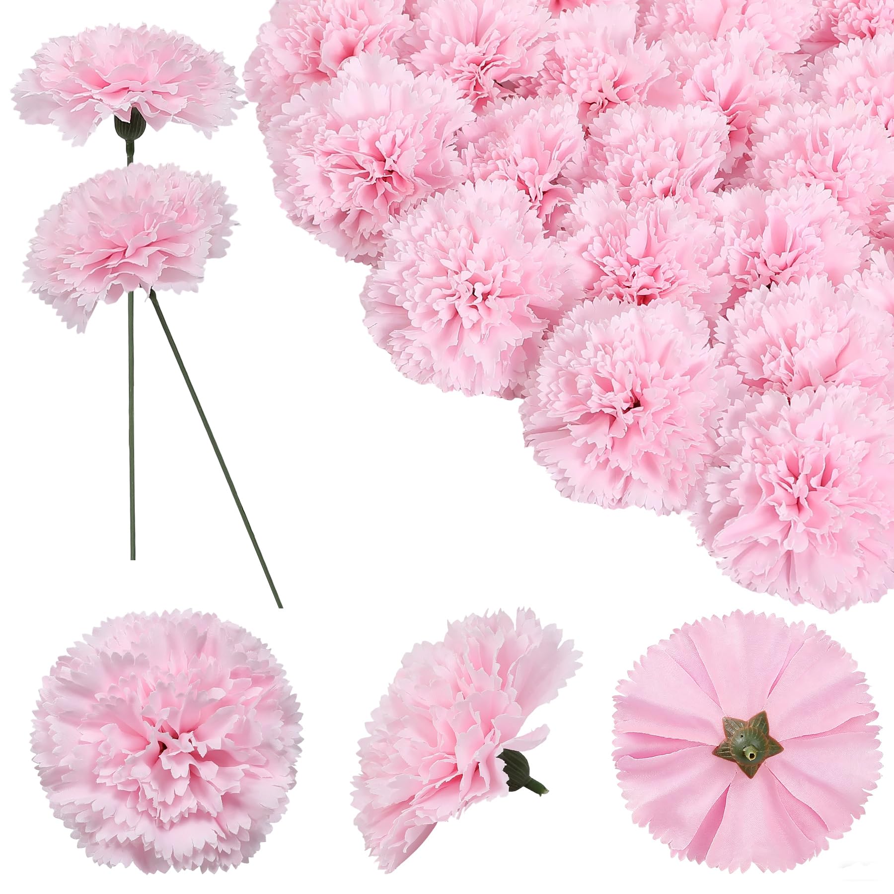 Photo 1 of Lcuasc 24pcs Artificial Silk Carnation Flowers Heads 24pcs with Stems, 3.8” Faux Carnations Flowers for Wedding Bouquets Party Decor DIY Crafts Centerpiece Arrangements (Pink)