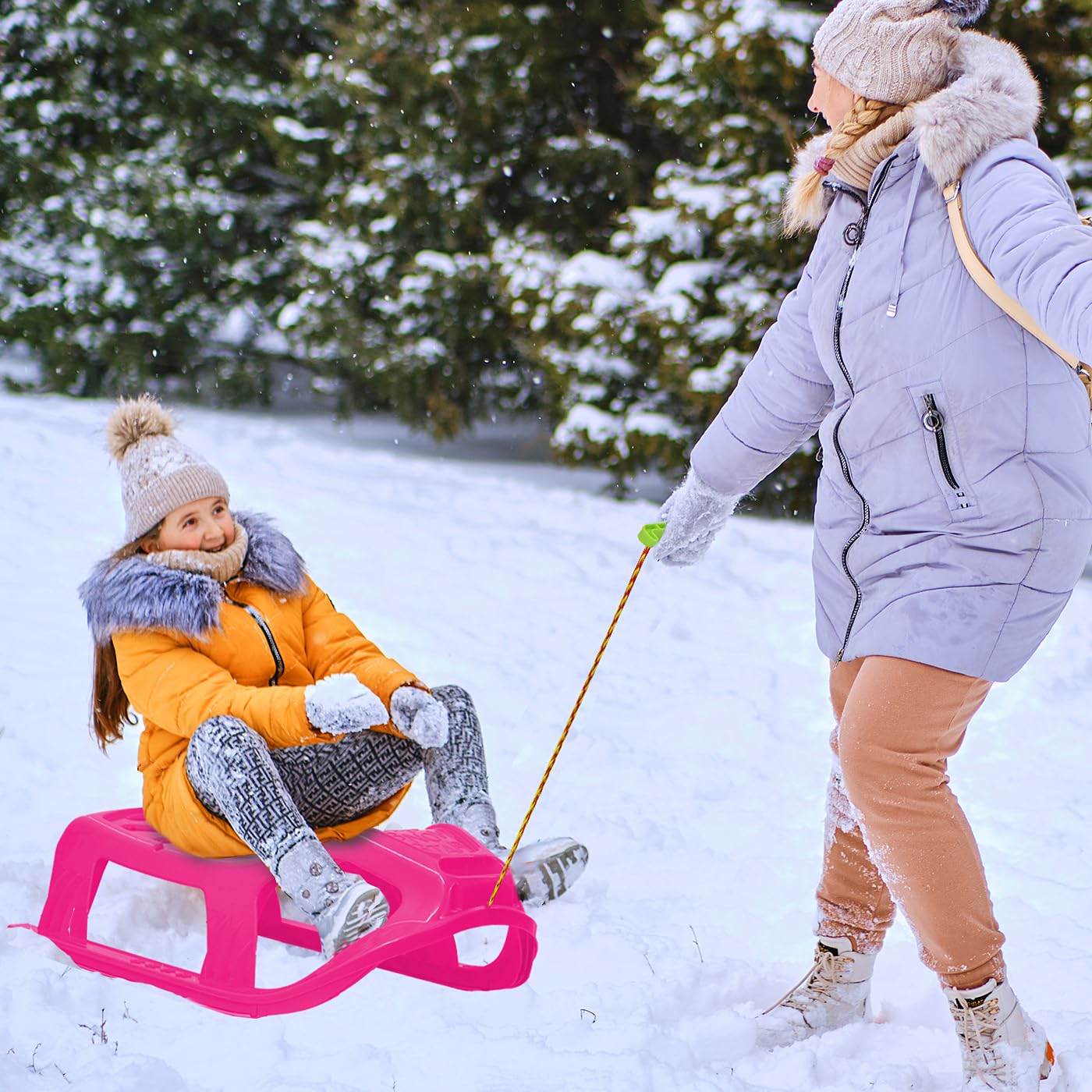 JAMARA Luge 461122 Play Snow-Star - Patins en métal - Corde avec poignée - en Plastique résistant aux Chocs - Rose
