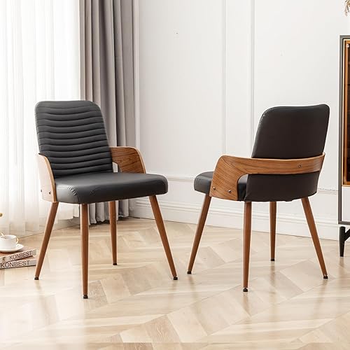 Miniatura 9 de Sillas de comedor, sillas de cocina modernas de mediados de siglo, sillas decorativas tapizadas de piel sintética, sillas de escritorio de madera