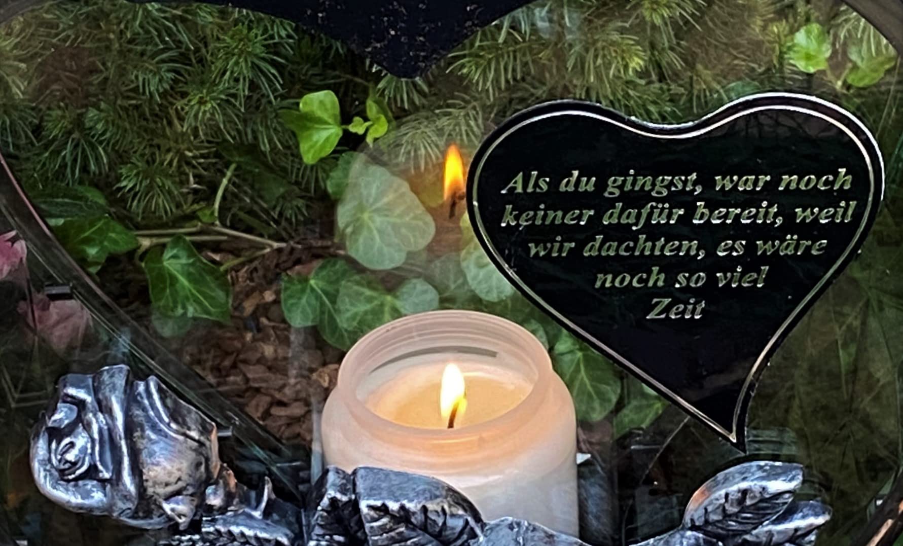 Garten Paradies Handmade Grablampe Laterne Herz Form mit Beschriftung NEU - Grablicht Kerze Grabkerze Grabdekoration 33 cm H.! Neue Model incl. Kerze, Schwarz Marmor Efekt / Handgemalt, HERZ-3