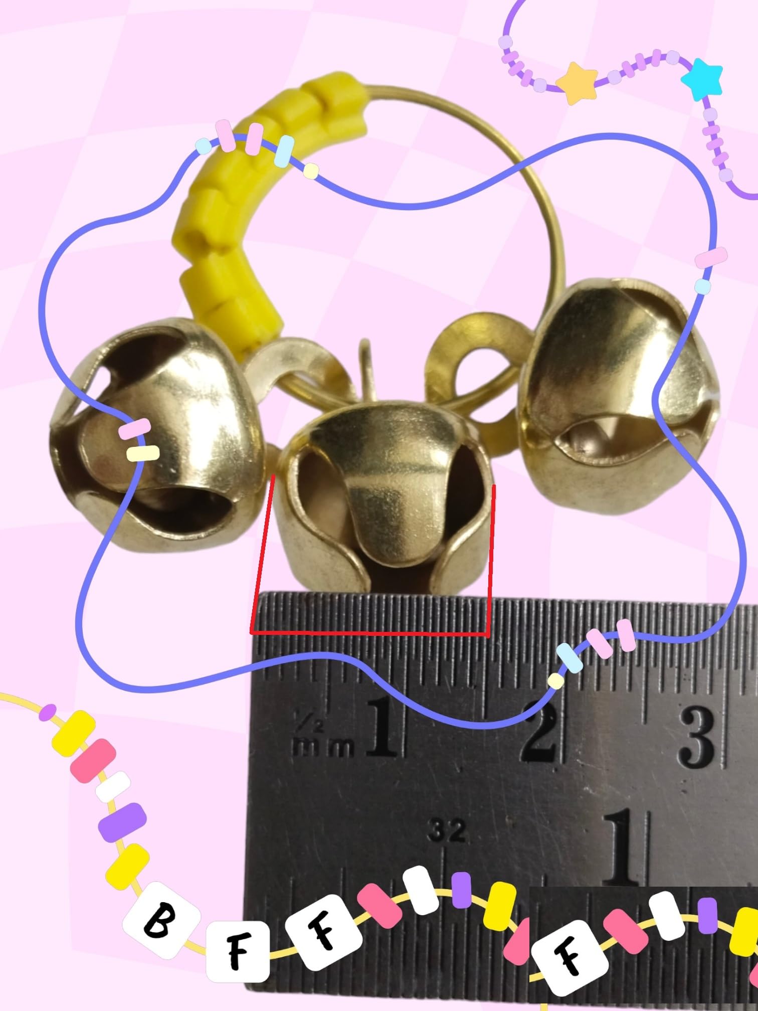 (Big Size, High Sound) Classy Looks Ghungroo Bells Finger Clapping Ring Yellow Kadi (Non Brass) Home Temple Pooja Aarti Bhajan Ganapati Ganesh Navratri Festivals Musical Gifting Goddess Chiming (2) 1