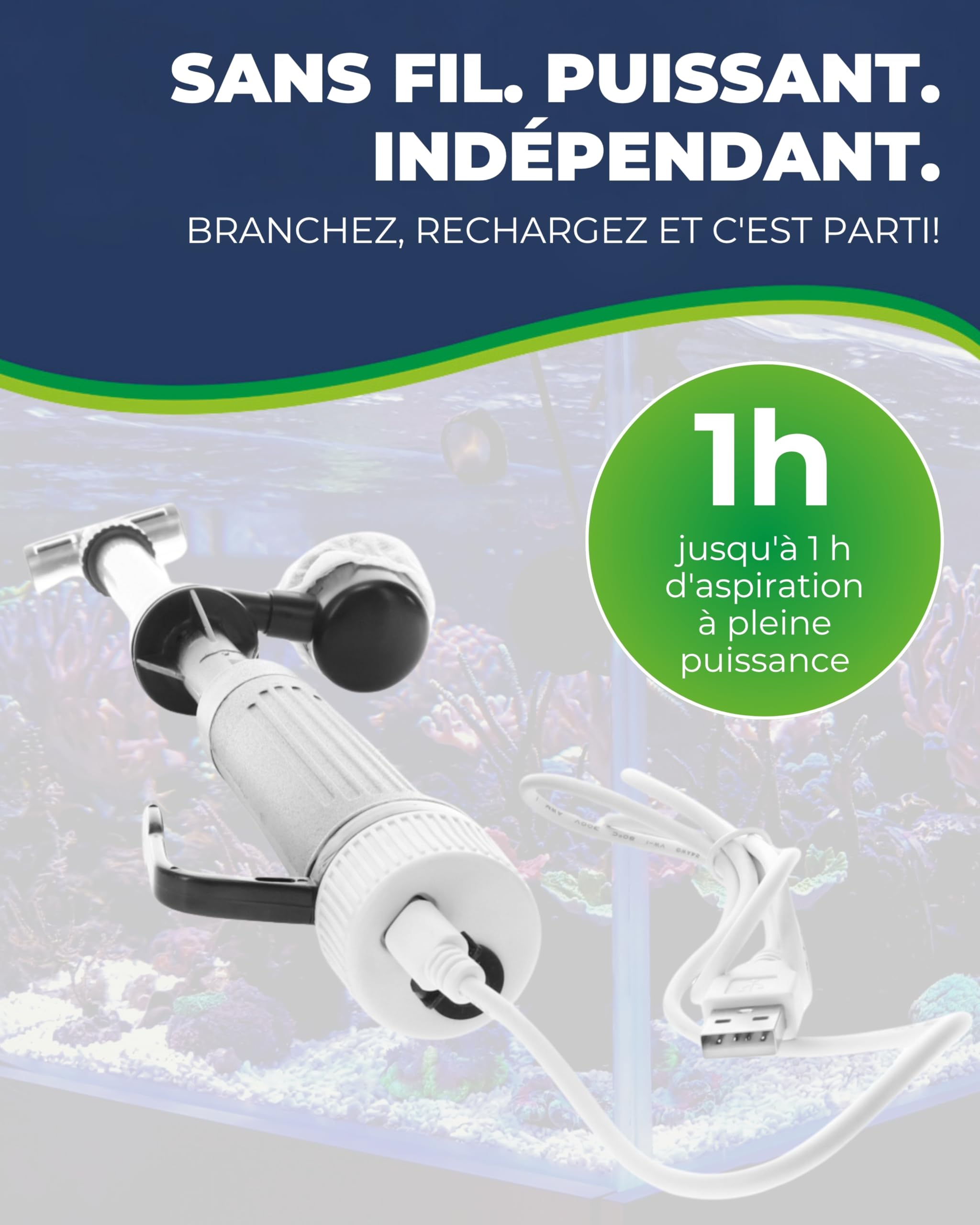Hobby Aquaristik Perfektus Pro I Aspirateur d’Aquarium Rechargeable I Nettoyeur Efficace pour éliminer Le mulm et Les saletés I Aspirateur électrique avec débit de 650 l/h
