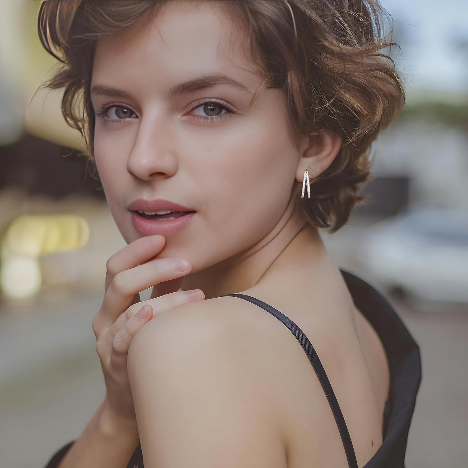 Hypoallergenic Hoop Earrings for Women, 14K Gold Plated Double Hoops Earrings with Cubic Zirconia Pave Cluster Lightweight Hoops Earrings for Lover Anniversary Birthday Christmas - Image 7