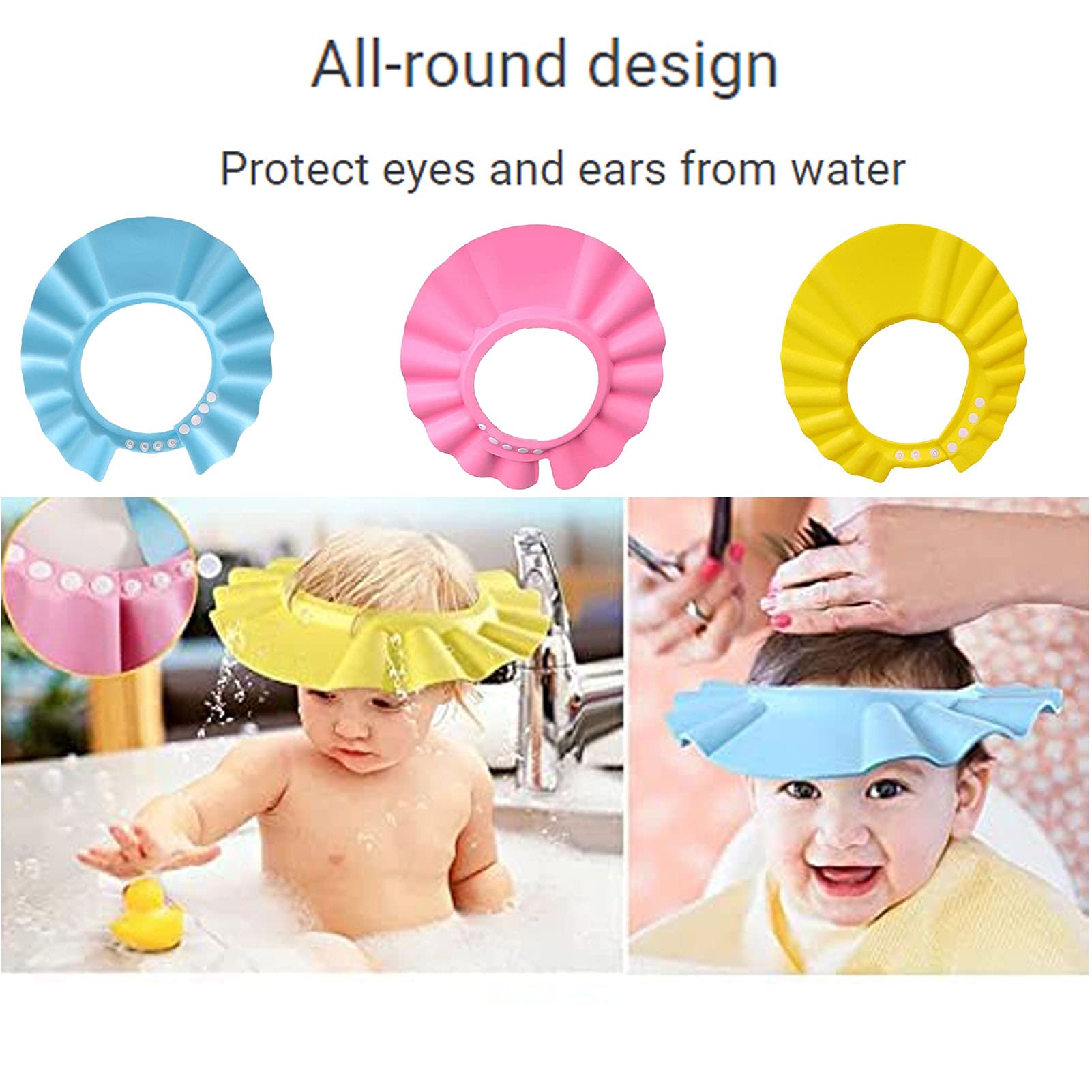 3 Pezzi Cappello Doccia Bambini, Doccia Cap per Bambino, cuffie per la doccia regolabili per impedire all'acqua di fluire verso gli occhi e il viso