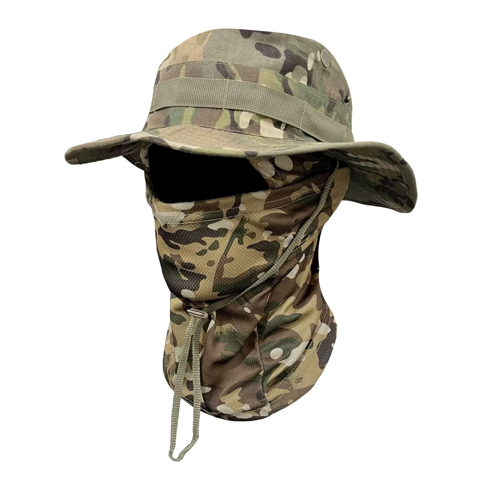 matumou Camouflage Hat with Balaclava Face Mask, UV Men Wide Brim Hat, Breathable Bucket Hat for Outdoor Fishing Hiking Cycling