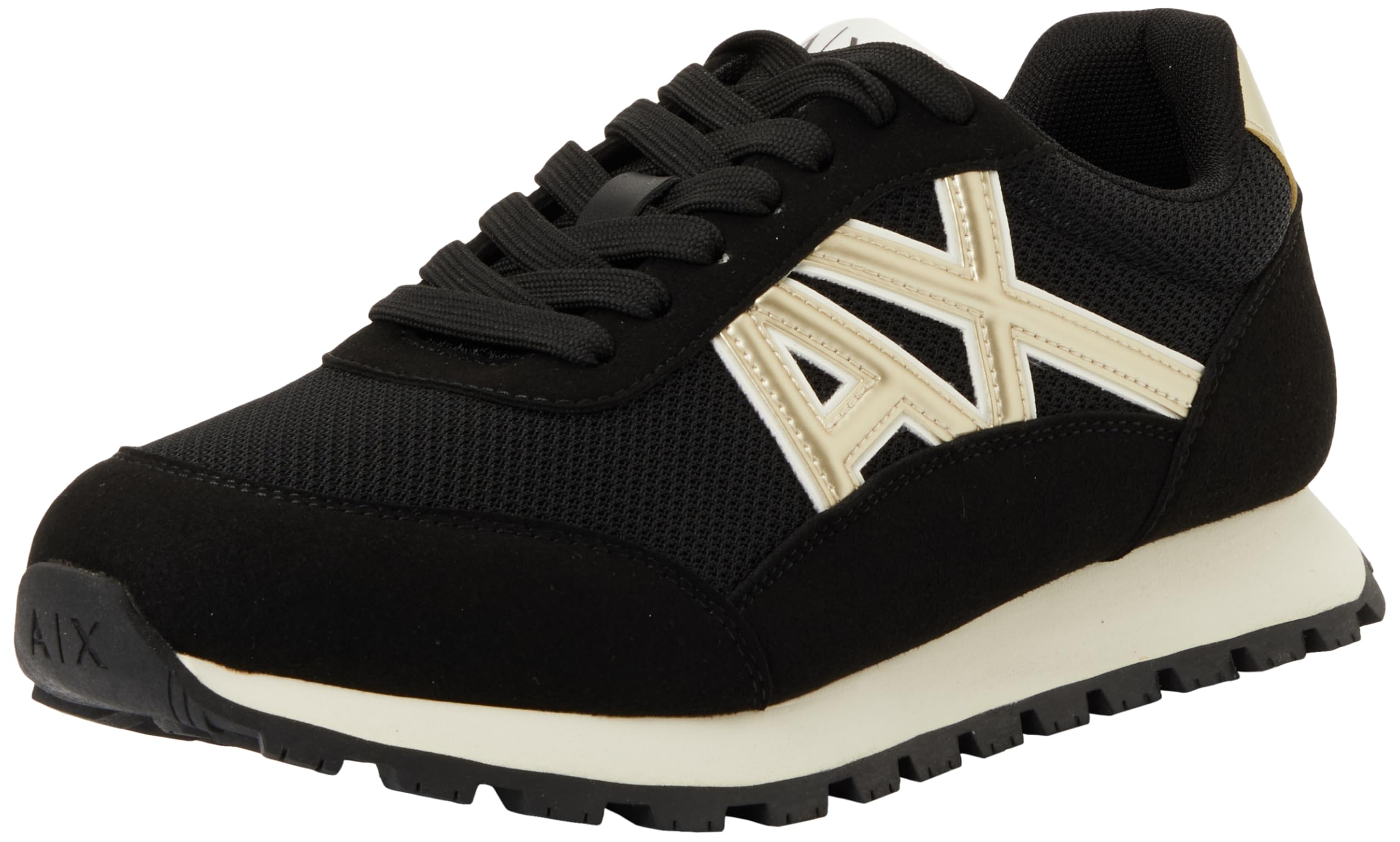 Armani Exchange Women's Essential, Drop, Microsuede Details Trainers, Black Pale Gold, 36.5 EU, Black Pale Gold, 3.5 UK