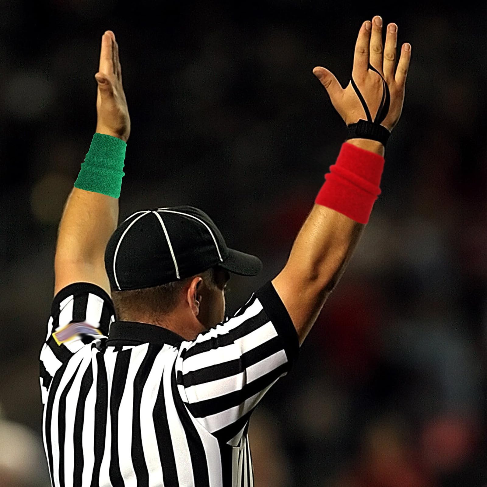 XIHIRCD 2 Pairs Red Green Wrestling Arm Bands, Wristbands Sports Cotton Wrist Sweatbands Soft Referee Wristband Wrist Sweat Bands for Men & Women Wrestling Tournament Dual Meet Events Football - Image 5