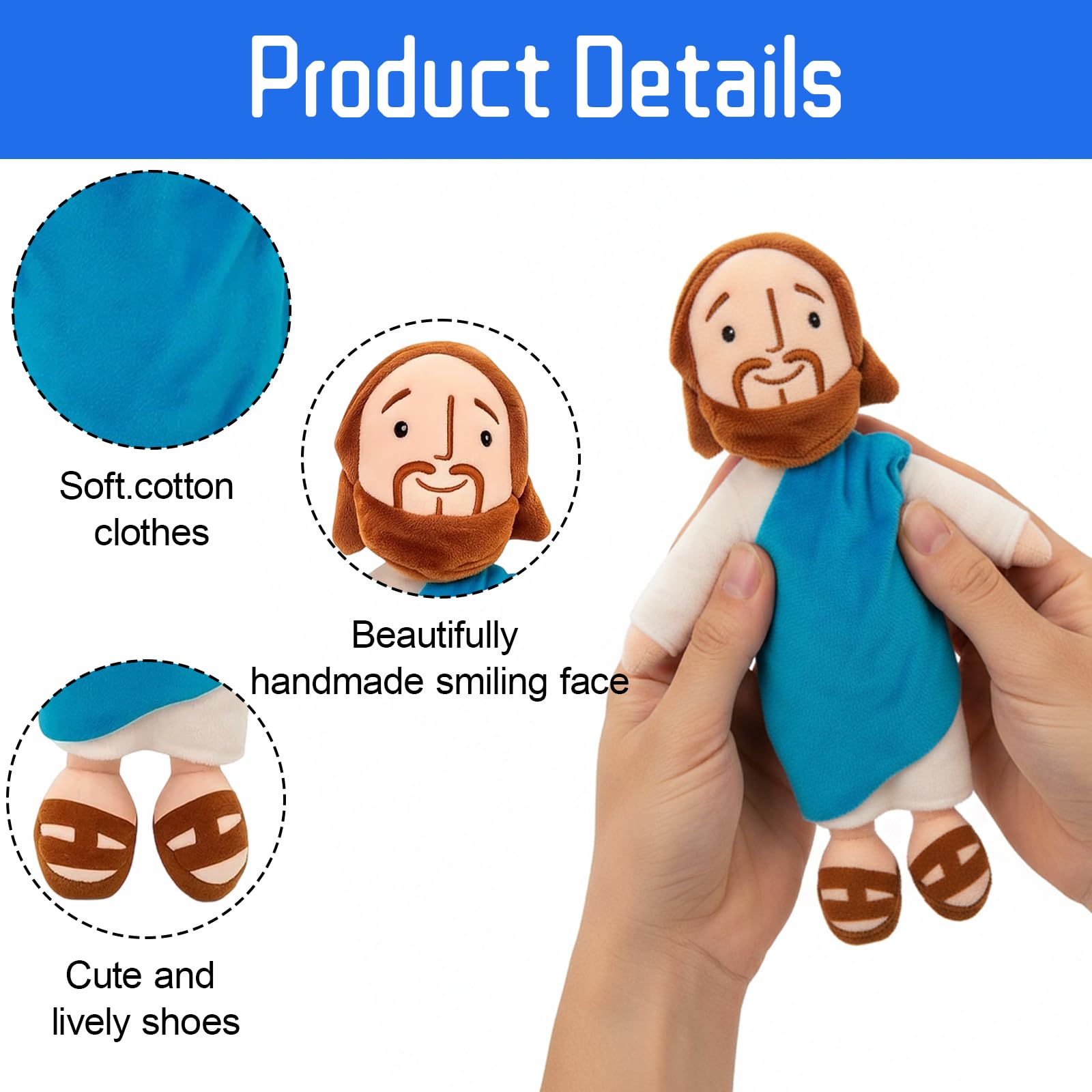 GYTFOG Jesus Plush, 32cm Blue Robe Jesus Teddy, My Friend Jesus Plush, Christian Gifts - Image 3