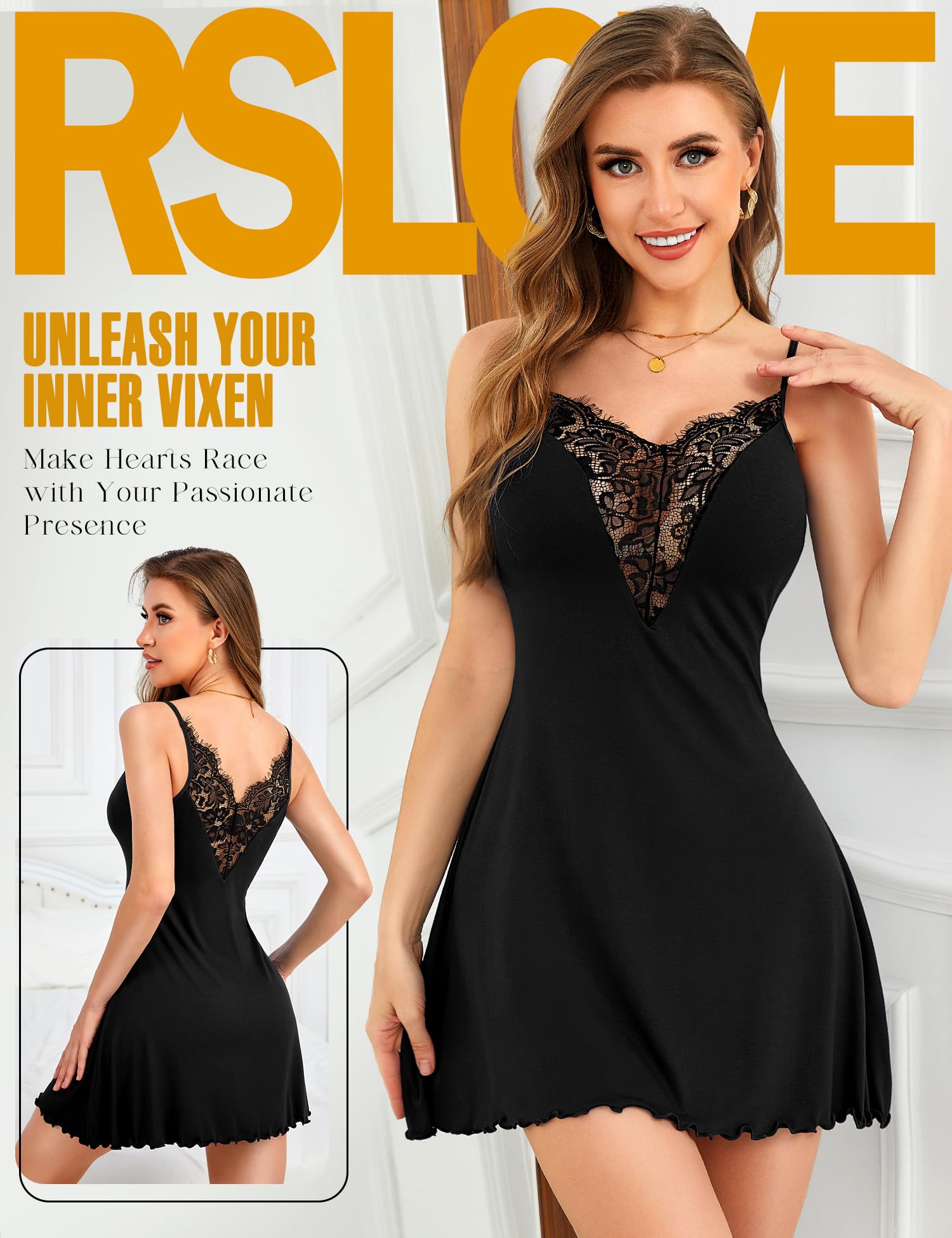 Lingerie Sexy Nuisette pour Femme – Chemise de Nuit en Dentelle avec col en V