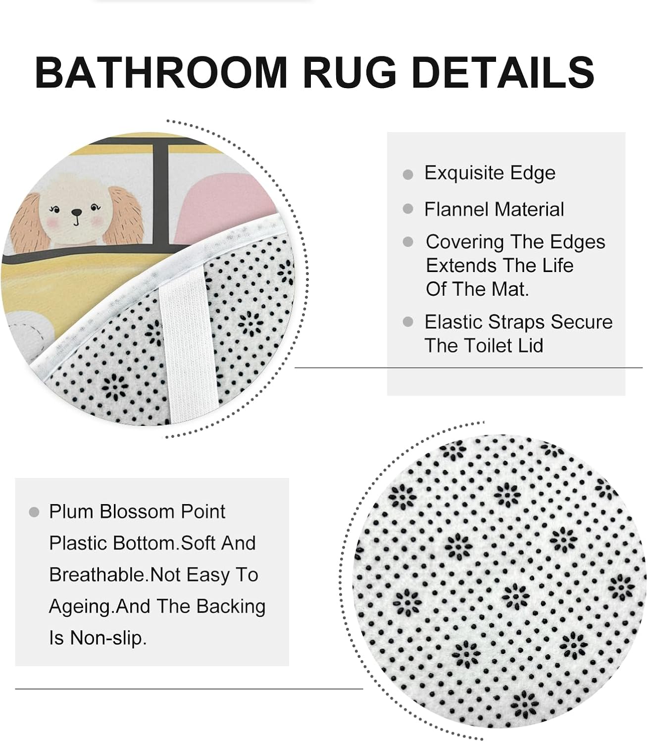 4PCS Cartoon Cockapoo Dog Bathroom Accessory Sets with Non-Slip Rug, U Shape and Toilet Lid Cover Mat, Kid School Bus Bathroom Fabric Decor-72''x72''