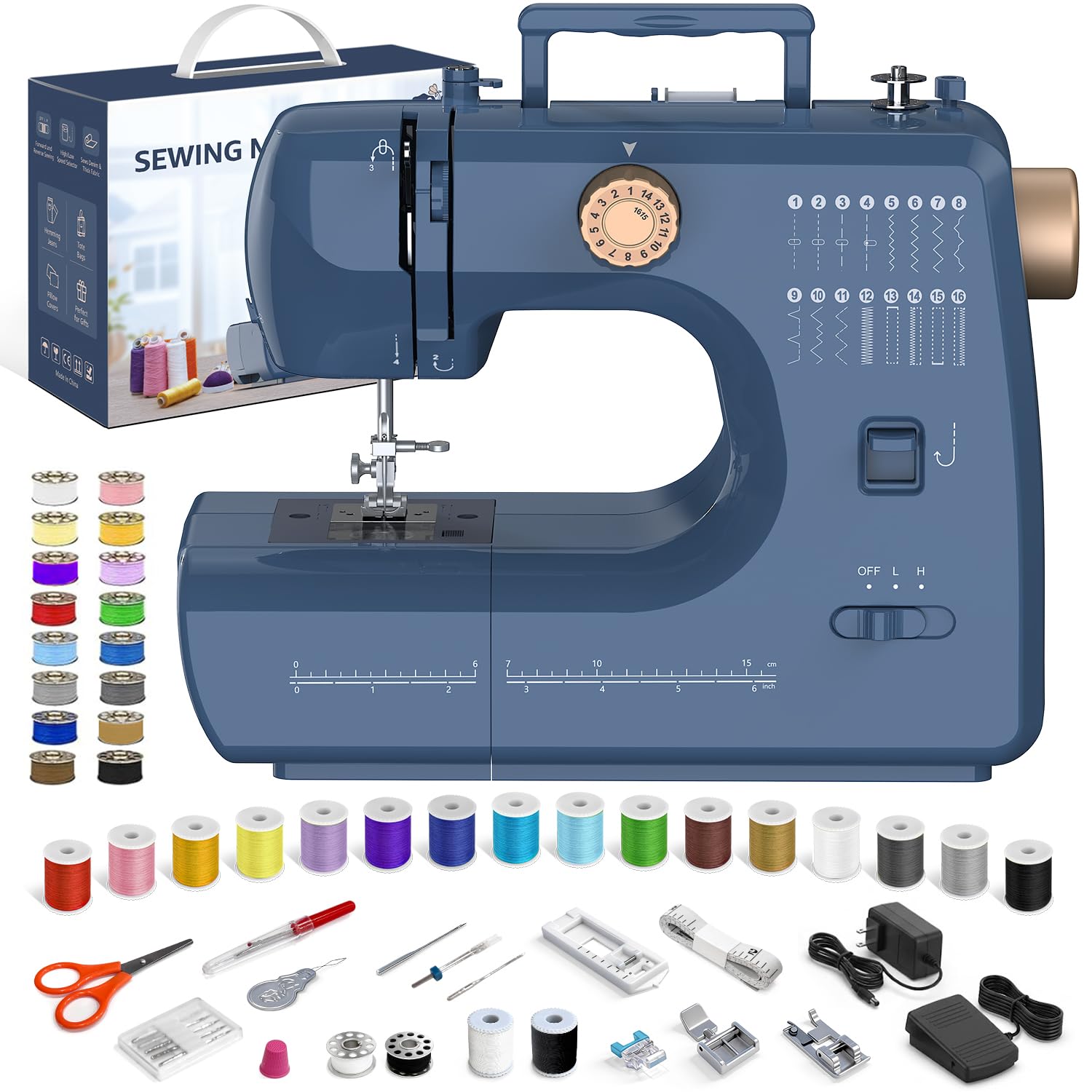 Photo 1 of VASPOW Portable Sewing Machine - 12V 24W, 16 Stitches, Blue