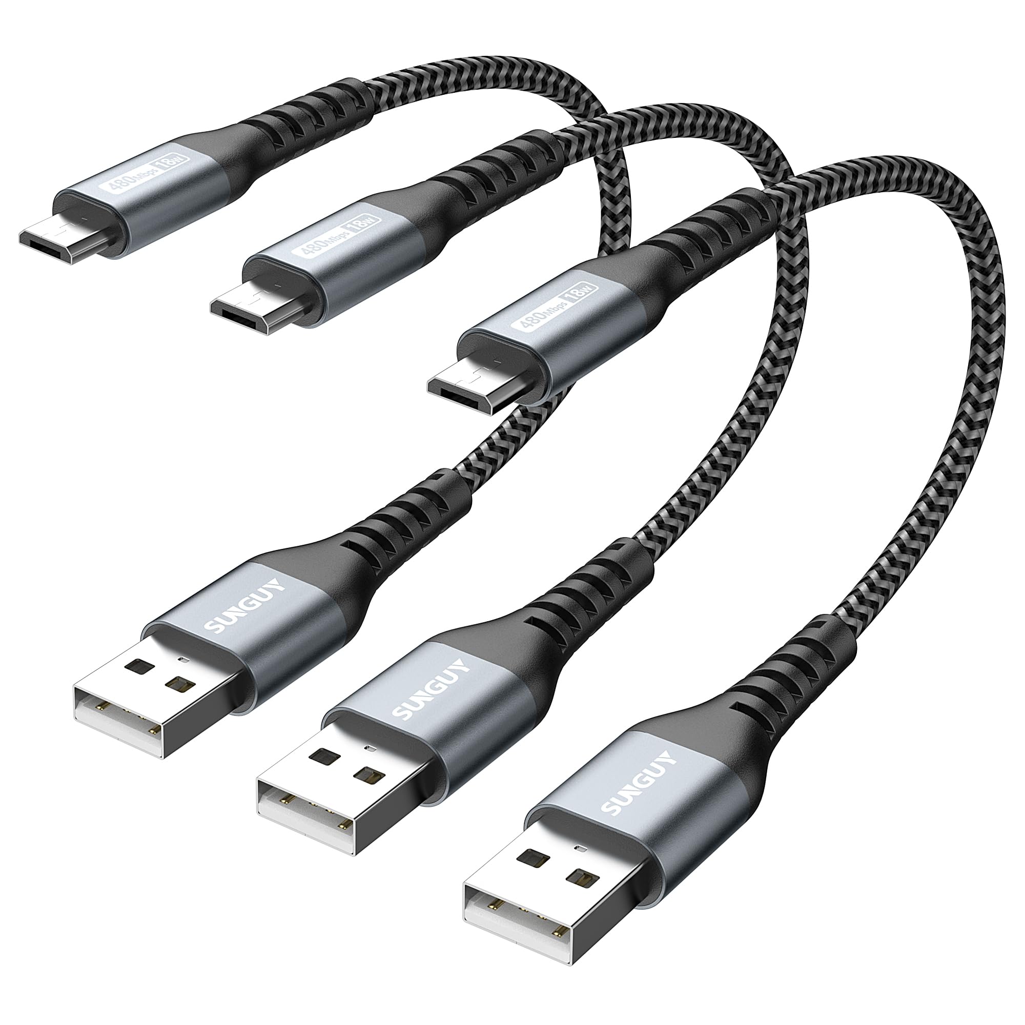 SUNGUY 6 inch Short Micro USB Cable 3Pack 0 5FT USB to Micro USB Nylon Braided Fast Charging