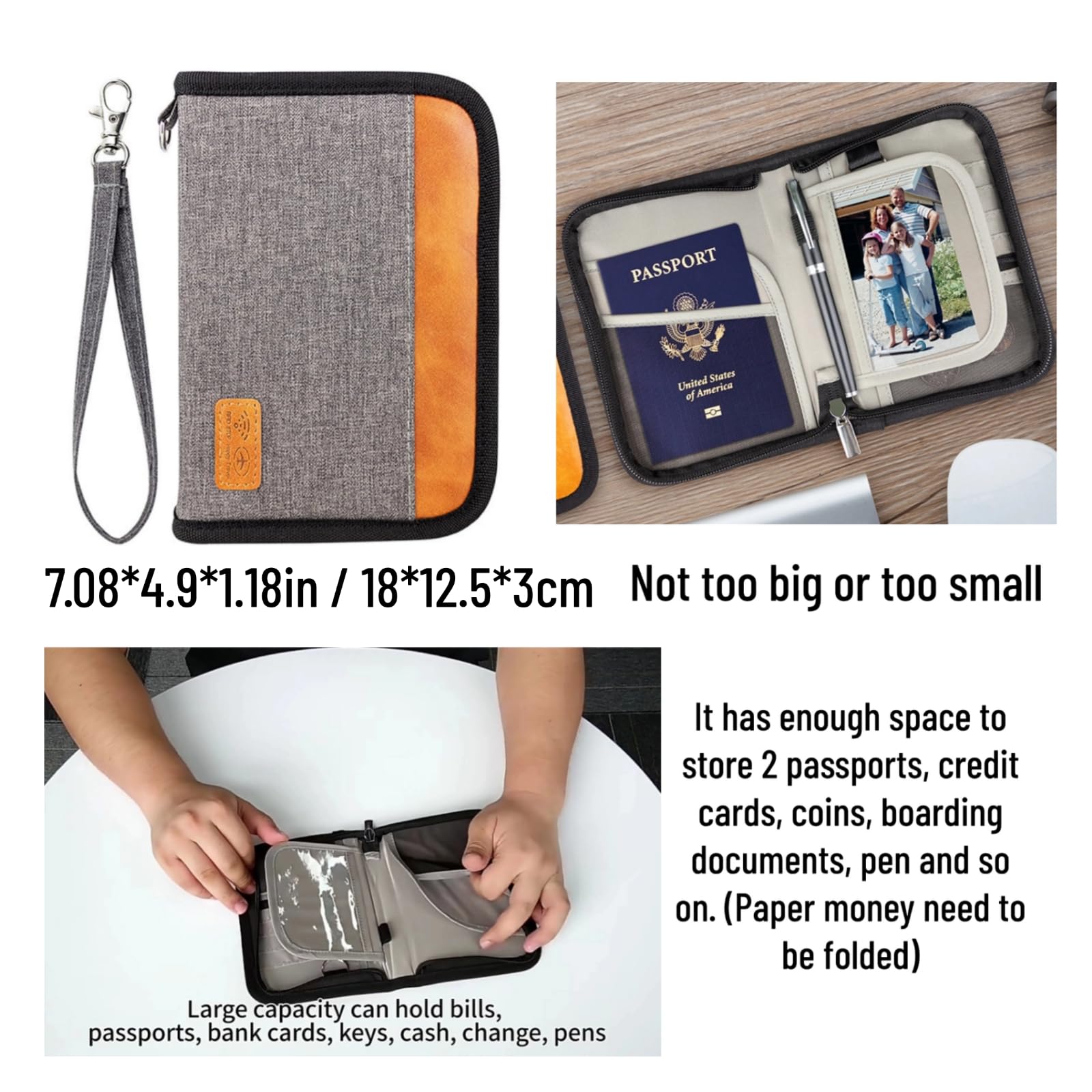 Soporte para pasaporte para la familia, cartera de viaje, cartera para pasaporte, documentos, organizador de bloqueo RFID con cremallera, bolsa de mano, billete de vuelo, tarjetas de crédito, hombres