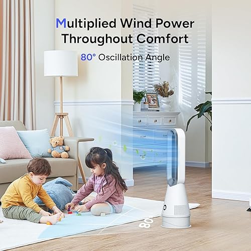 Miniatura 9 de Ventilador calefactor sin aspas, torre de ventilación de 25 pulgadas, con calefacción, enfriamiento y filtro combinados, oscilación de 80° con