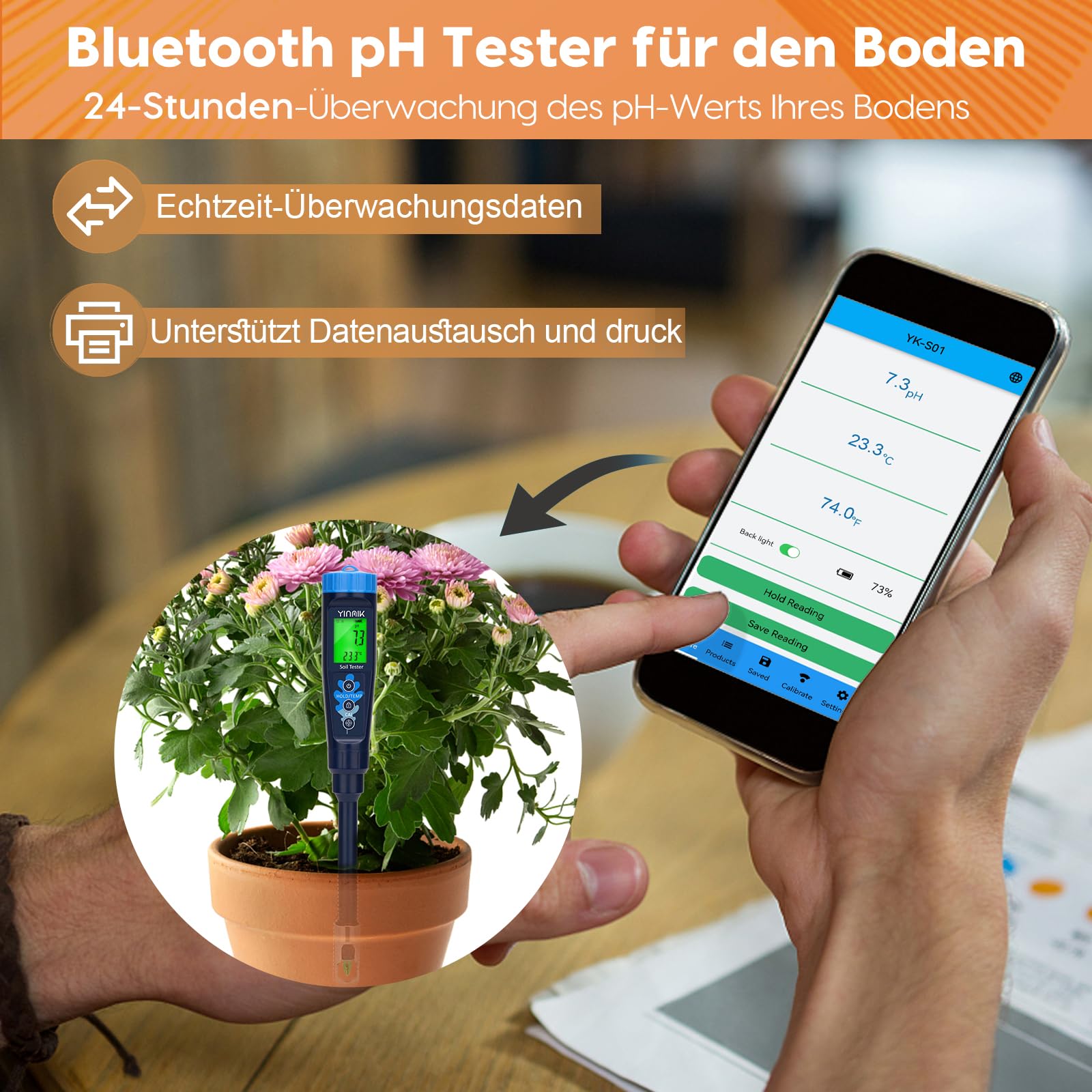 Digitales Boden pH Messgerät, pH Tester für Boden und Wasser, Heimgebrauch Zimmerpflanzen Fleisch Teig Wein Bier Joghurt Saucen Pool