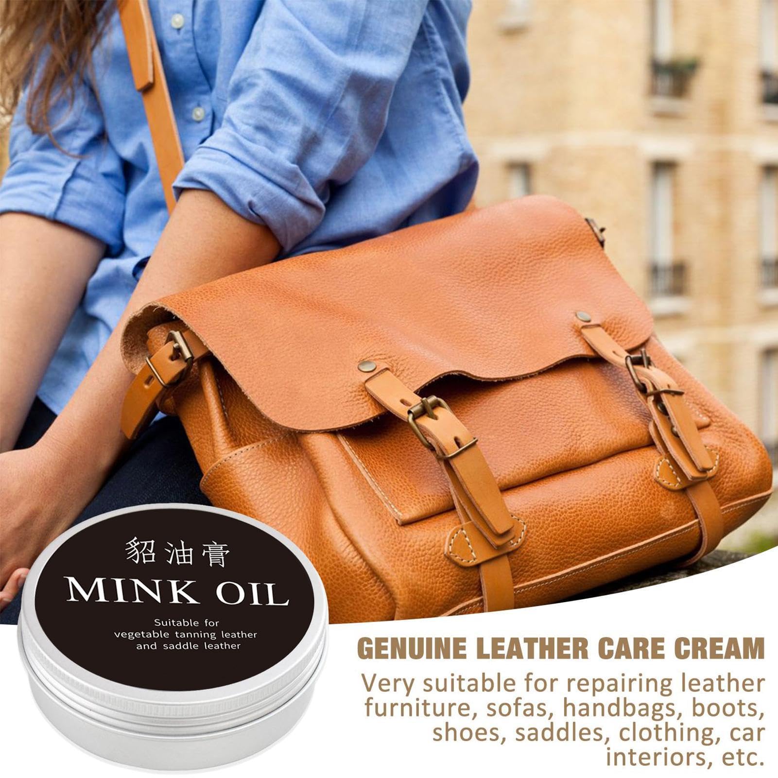 Crème de soin du cuir - Huile de vison - Baume réparateur et rénovateur pour restaurer et rénover des bottes, sacs, meubles en cuir, chaussures, sièges de voiture