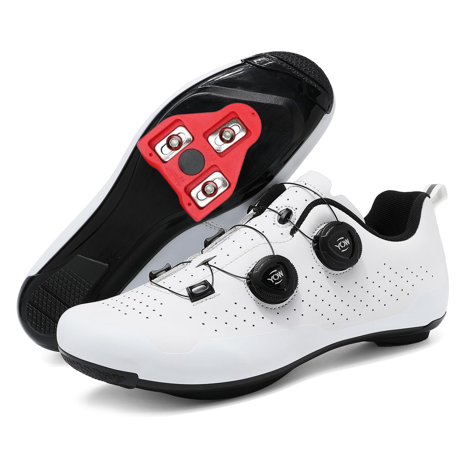 JiuQing Uniseksowe buty rowerowe Buty szosowe kompatybilne z Peloton Indoor Outdoor z blokami Delta,White,40 EU