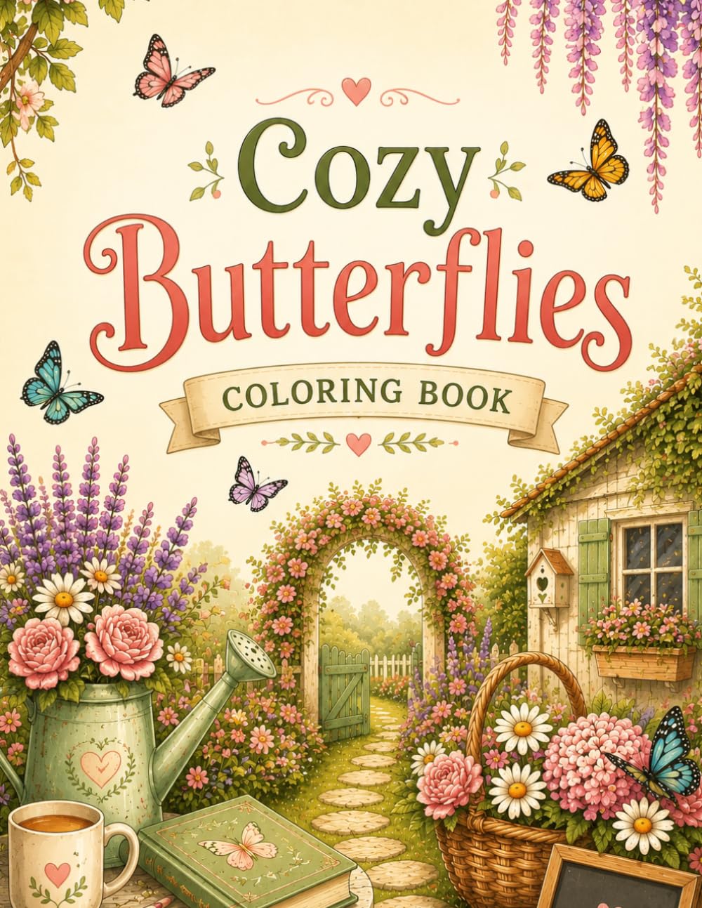 Cozy Butterflies Coloring Book: Beautiful Butterfly Garden Scenes, Floral Wings, Magical Fairies, and Whimsical Nature Designs for Adult Stress Relief and Relaxation