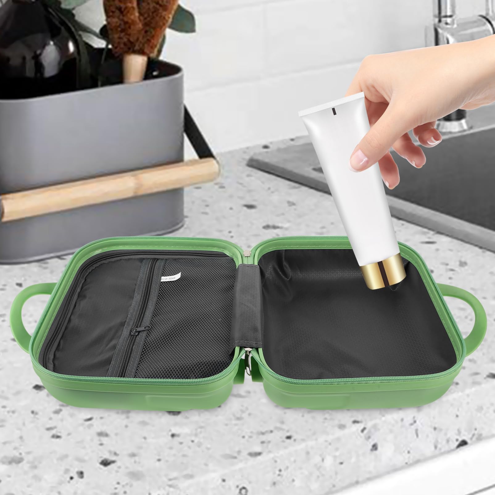 GALPADA Portable Makeup Luggage Case Hartschalen-Kosmetiktasche Für Damen Leicht Und Wasserfest Für Und Aufbewahrung Elegantem Matcha
