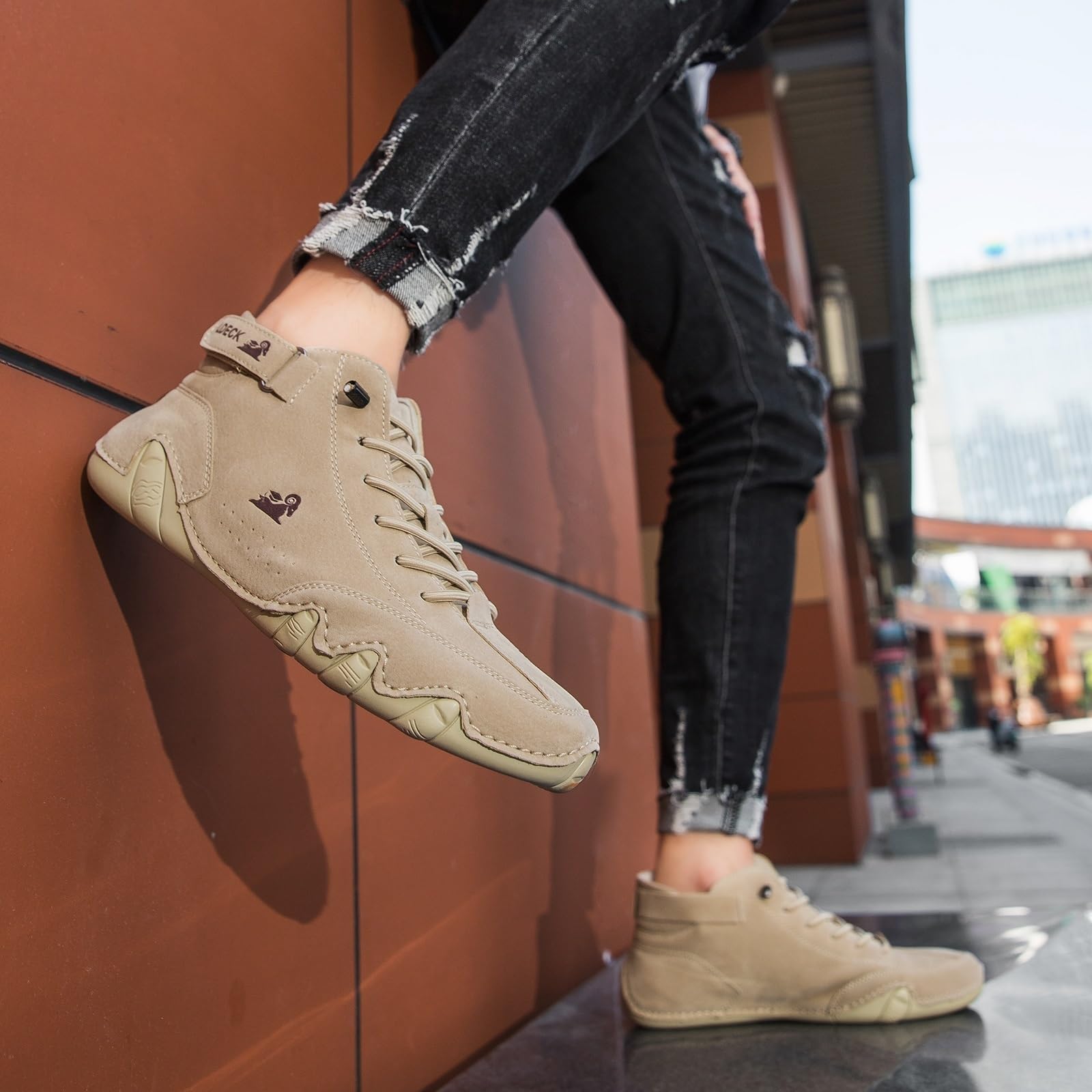 Botas Altas Italianas Hechas A Mano Unisex Zapatos Beck Minimalistas Al Aire Libre Zapatos Descalzos Informales Antideslizantes Transpirables for Caminar Senderismo Conducir Botas Chukka(Caqui,41 EU)