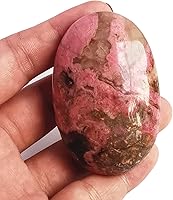 Vista 2 de Rodonita natural ovalada, bolsillo de palma curativa, cristal curativo, spa, piedra energética, cristales y piedras curativas