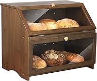 Vista 10 de HOMEKOKO Panera grande de doble capa para encimera de cocina, contenedor de almacenamiento de pan de madera de gran capacidad (negro)