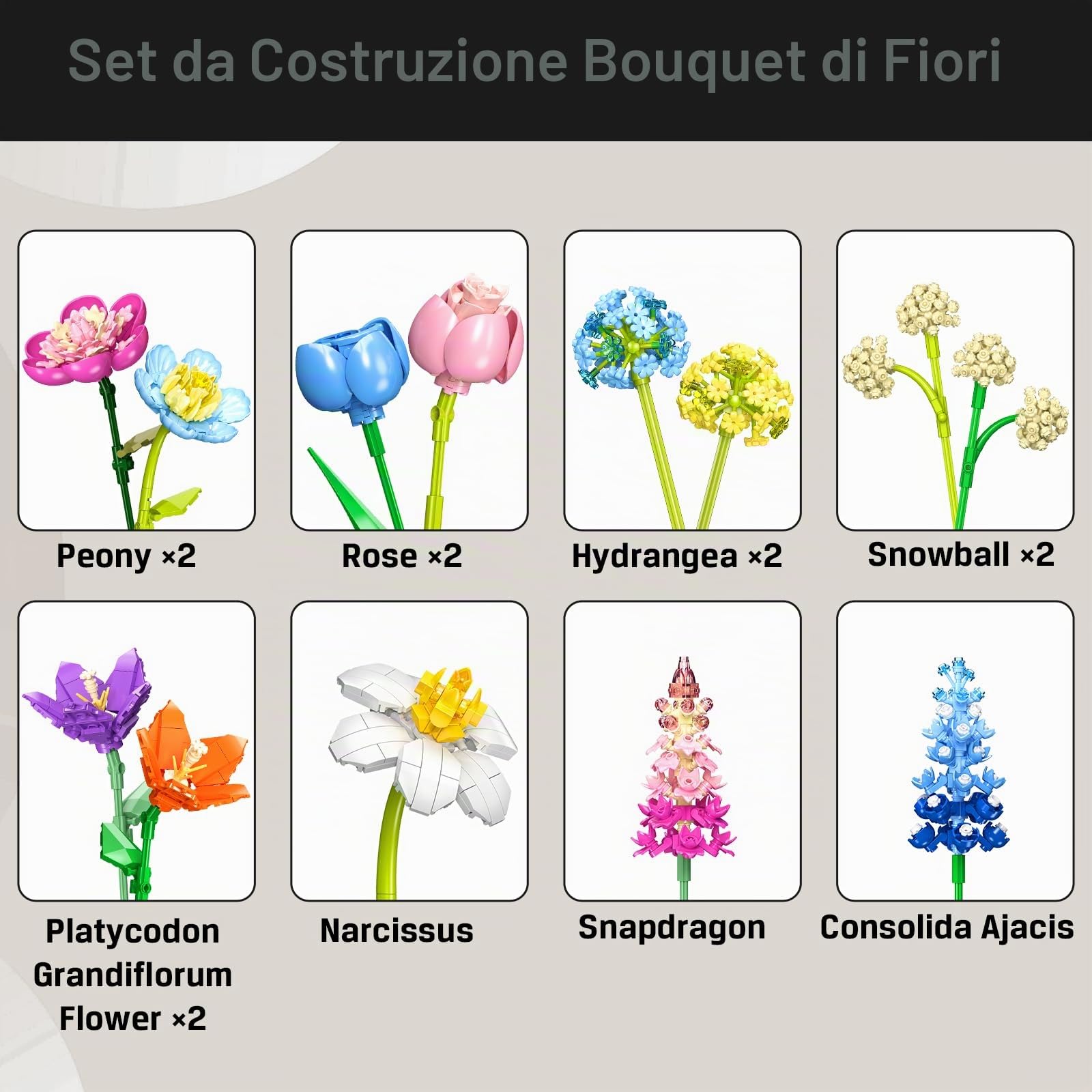 PLAXSOON 888 pezzi della collezione botanica di rose per la decorazione della casa, kit per la costruzione di fiori, regalo di San Valentino, festa