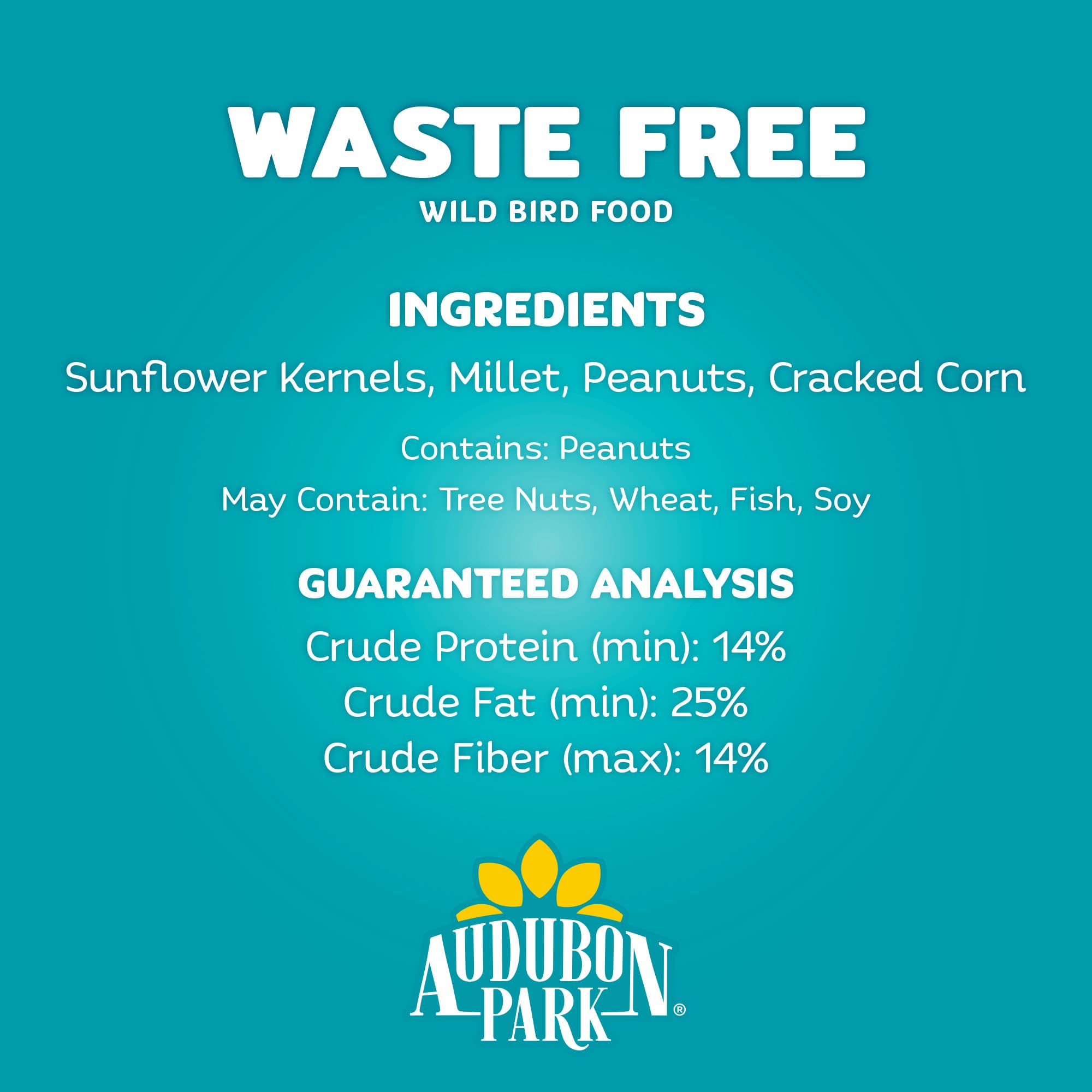 Audubon Park Alimento para Aves Silvestres sin residuos, Mezcla de 5,4 kg sin medición con Corazones de Girasol y trozos de Cacahuete, comedero para pájaros al Aire Libre