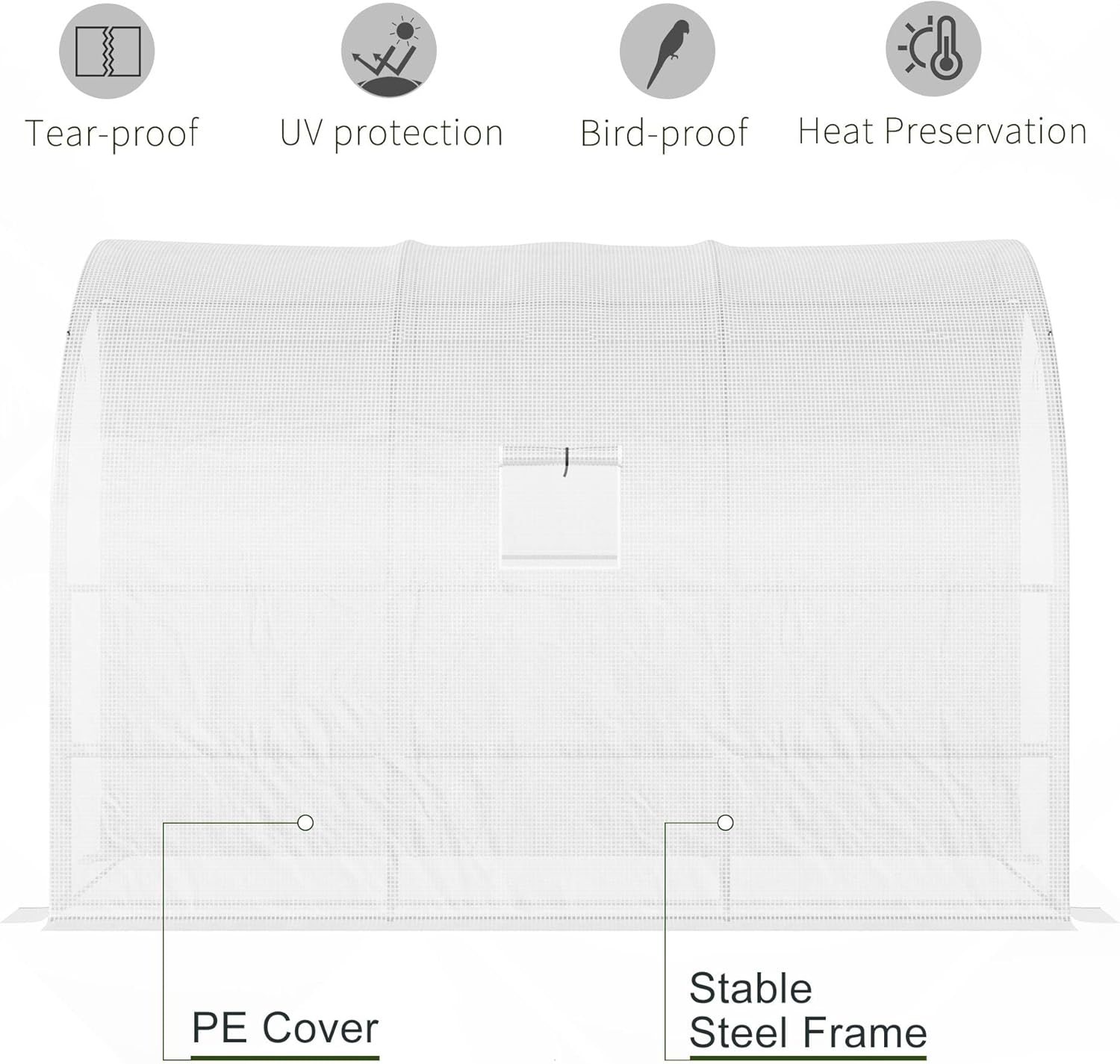 Outsunny 10' x 5' x 7' Lean to Greenhouse, Walk-in Green House, Plant Nursery with 2 Roll-up Doors and Windows, PE Cover and 3 Wire Shelves, White