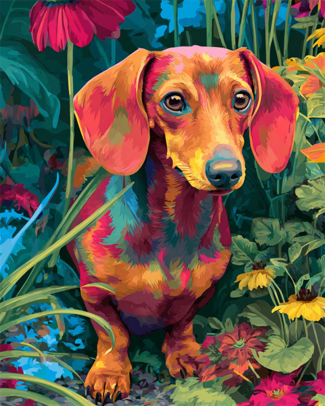 RKFLGEW DIY Embroidery Beads Set Colorful Dachshund 30x40cm