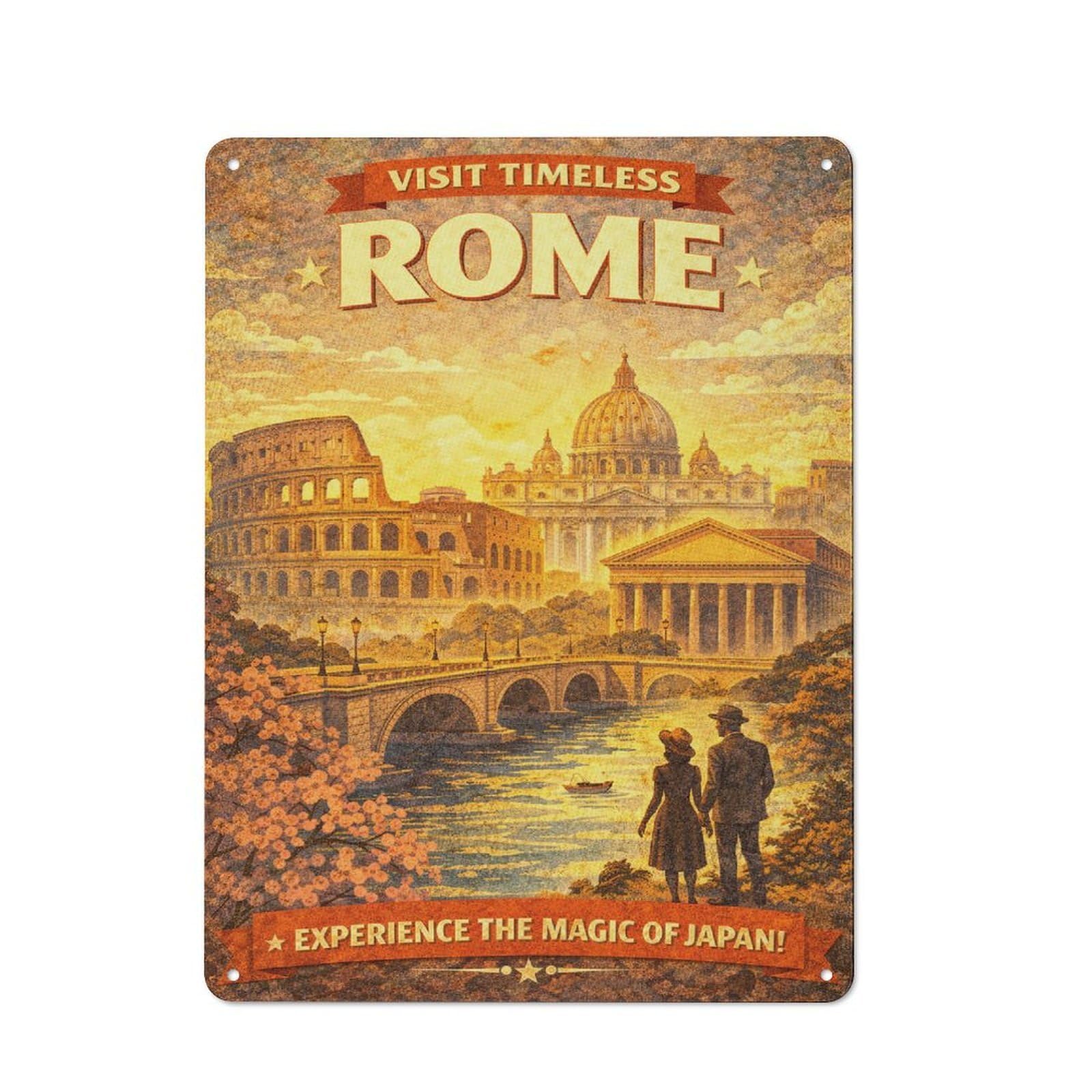 Junmoney Style-14 Tin Wall Plaque 40X30cm With Visit Timeless Rome Vintage For Studio Or Craft Room, Suited To Studio Decor Lovers