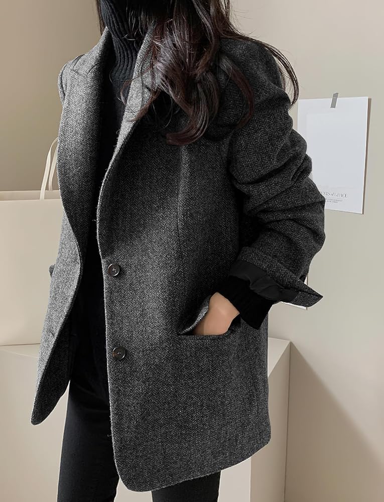 chouyatou Womens Fall Winter Wool Blend Casual Business Blazer