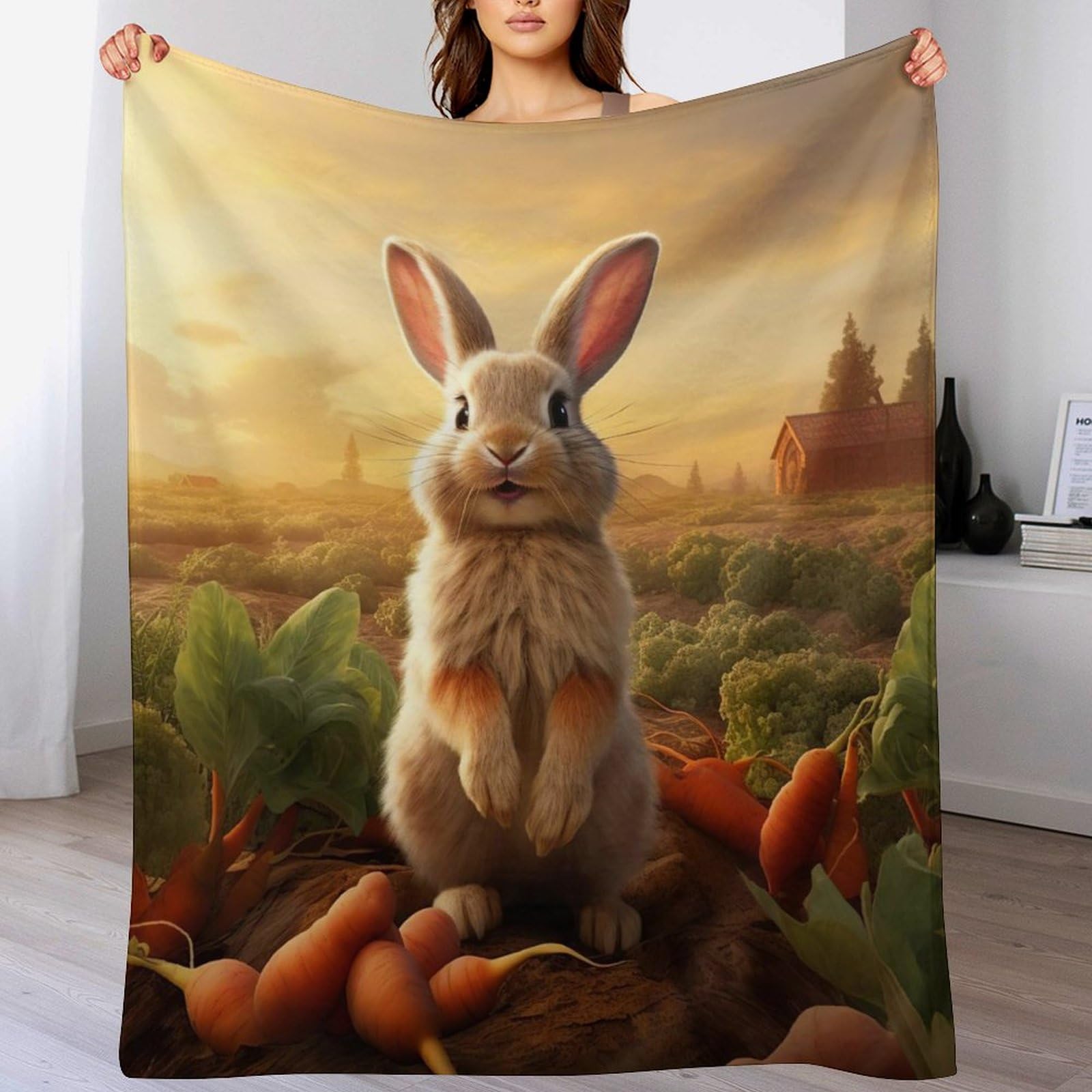 Couverture motif lapin 140x180cm le cadeau parfait pour petits et grands