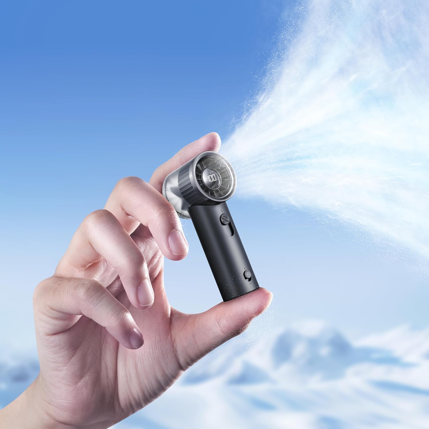 RANVOO 2025 Mini & Powerful Turbo 100 Speeds Cooling Handheld Fan Rechargeable LED Display for Outdoor Travel Portable Hand Fan, Gifts for Women & Men, Stylish, Graphite Black