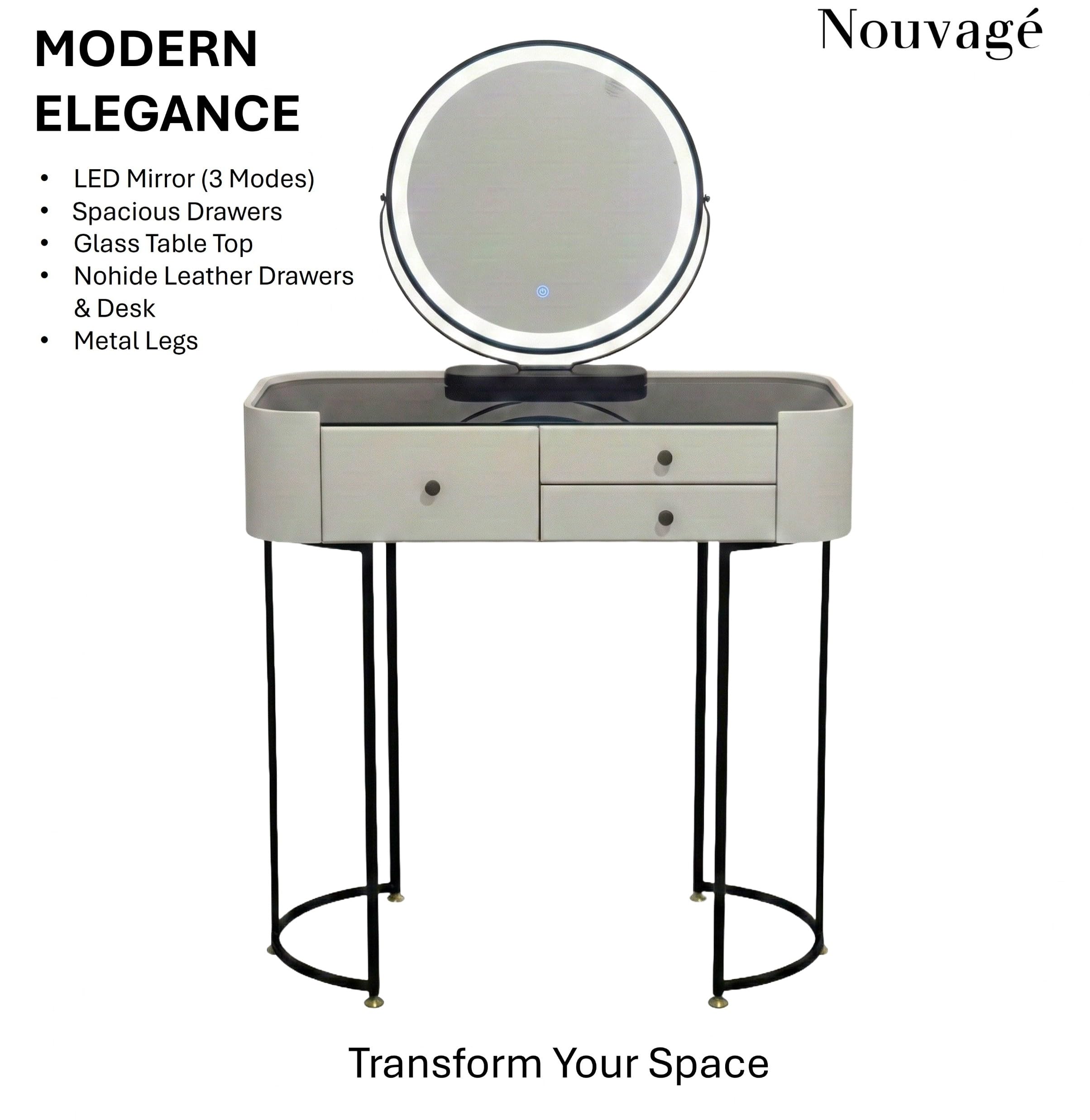 Nouvage Design Premium Dressing Table with Adjustable LED Mirror in White Black 80cm Dressing Table with Mirror Bedroom Dressing Tables including 2 drawers - Image 6