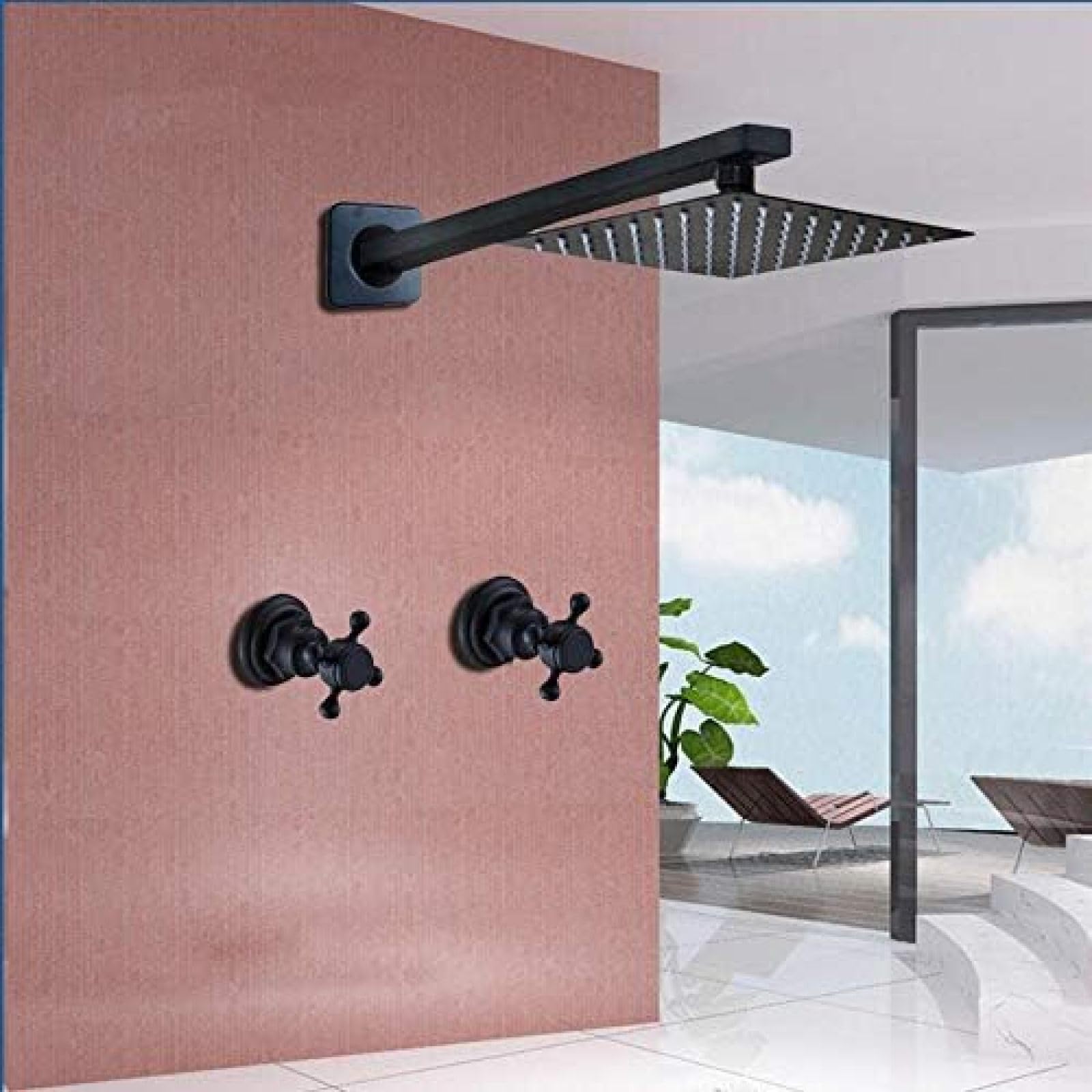 Grifo De Lluvia Para Baño Montado En La Pared Con Cabezal De Ducha Ultrafino Negro