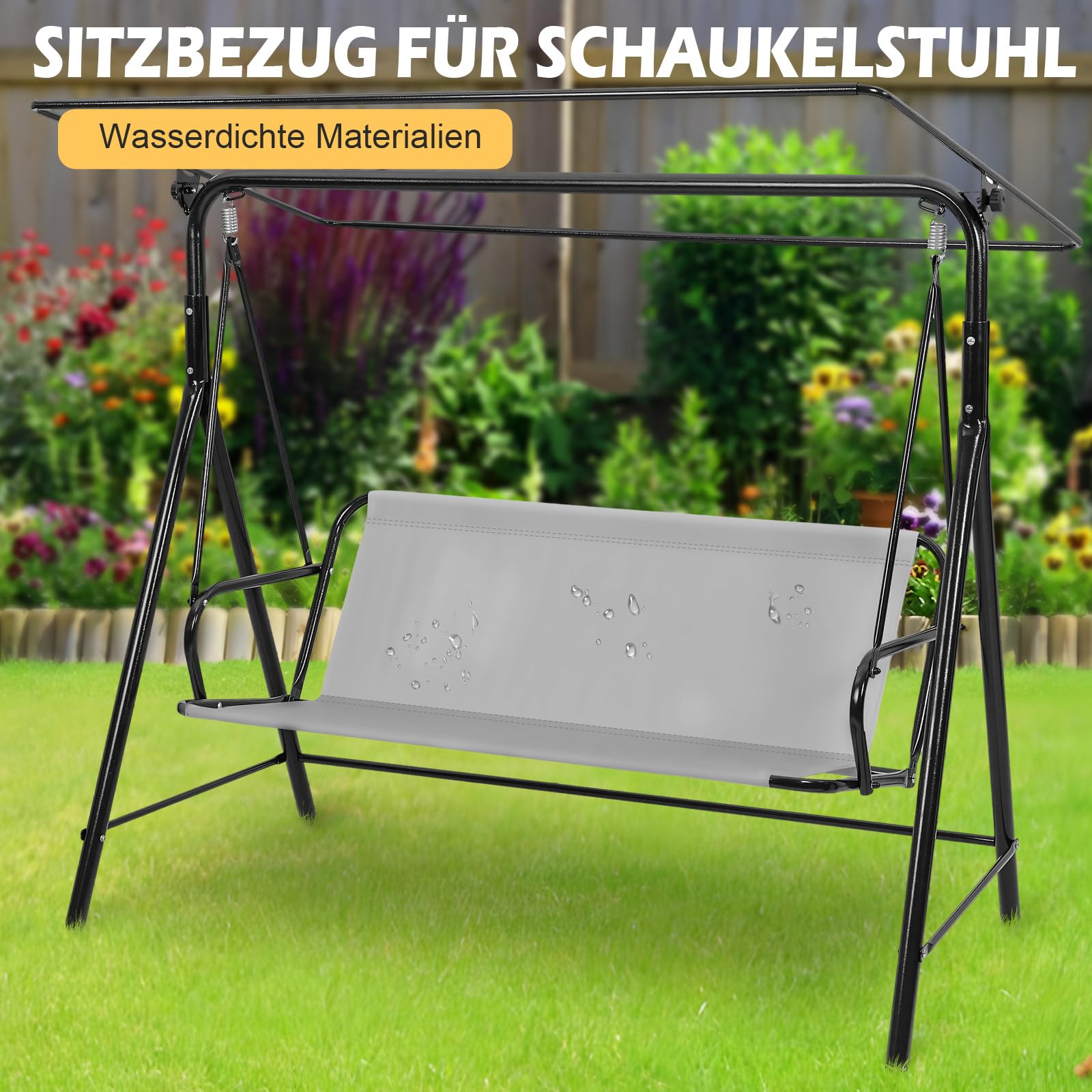 Hollywoodschaukel Sitzfläche Ersatz, 600D Oxford Ersatz-Schaukel Sitzbezug für Hollywoodschauke, Wasserdicht & Reißfest Hollywoodschaukel Bezug 2 & 3 sitzer (Grau, 148 x 50 x 50 cm)