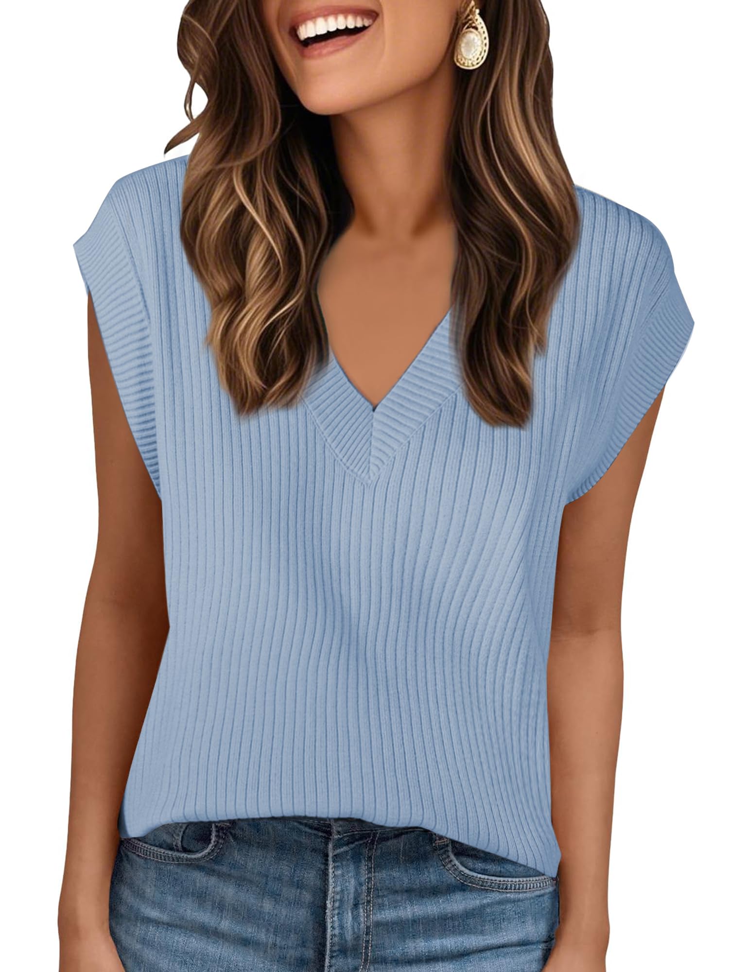 Allegra K Womens V Neck Sweater Vest 2025 Ribbed Knit Sleeveless Casual Loose Fit Pullover Sweaters Top