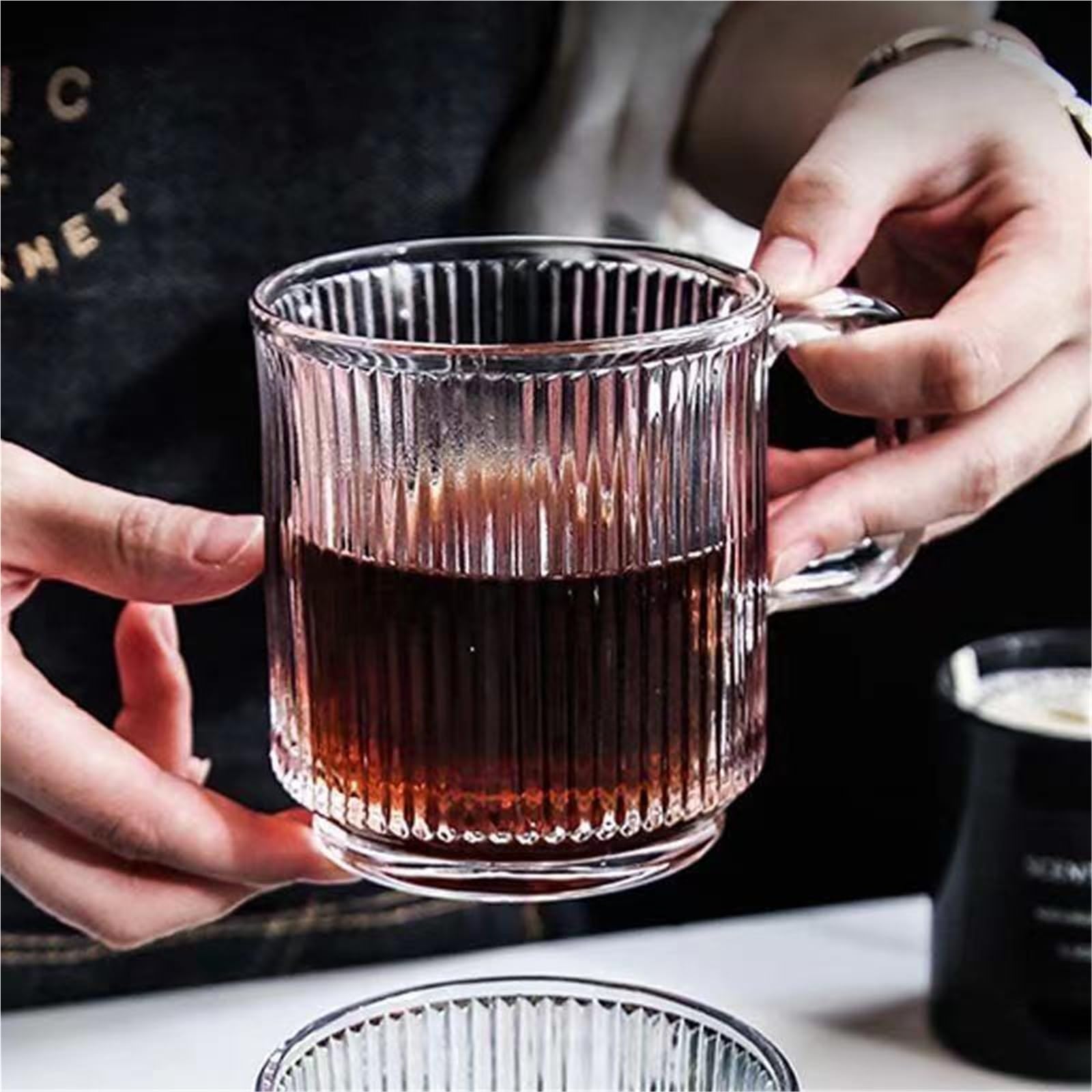 Tazza in Vetro con Manico e Coperchio, Cucchiaio, Tazza per Acqua, Latte per Uso Domestico, caffè e tè