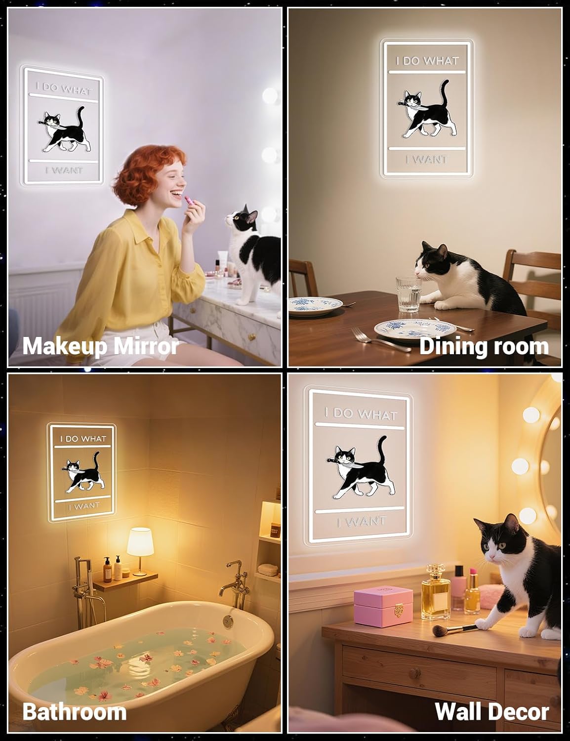 17’’×11'' Tuxedo Cat Neon Sign for Wall Decor, Funny "I Do What I Want" Black And White Cat Neon Light Sign, Funny Bathroom Living-room Bedroom Halloween Wall Art Decor (Tuxedo)