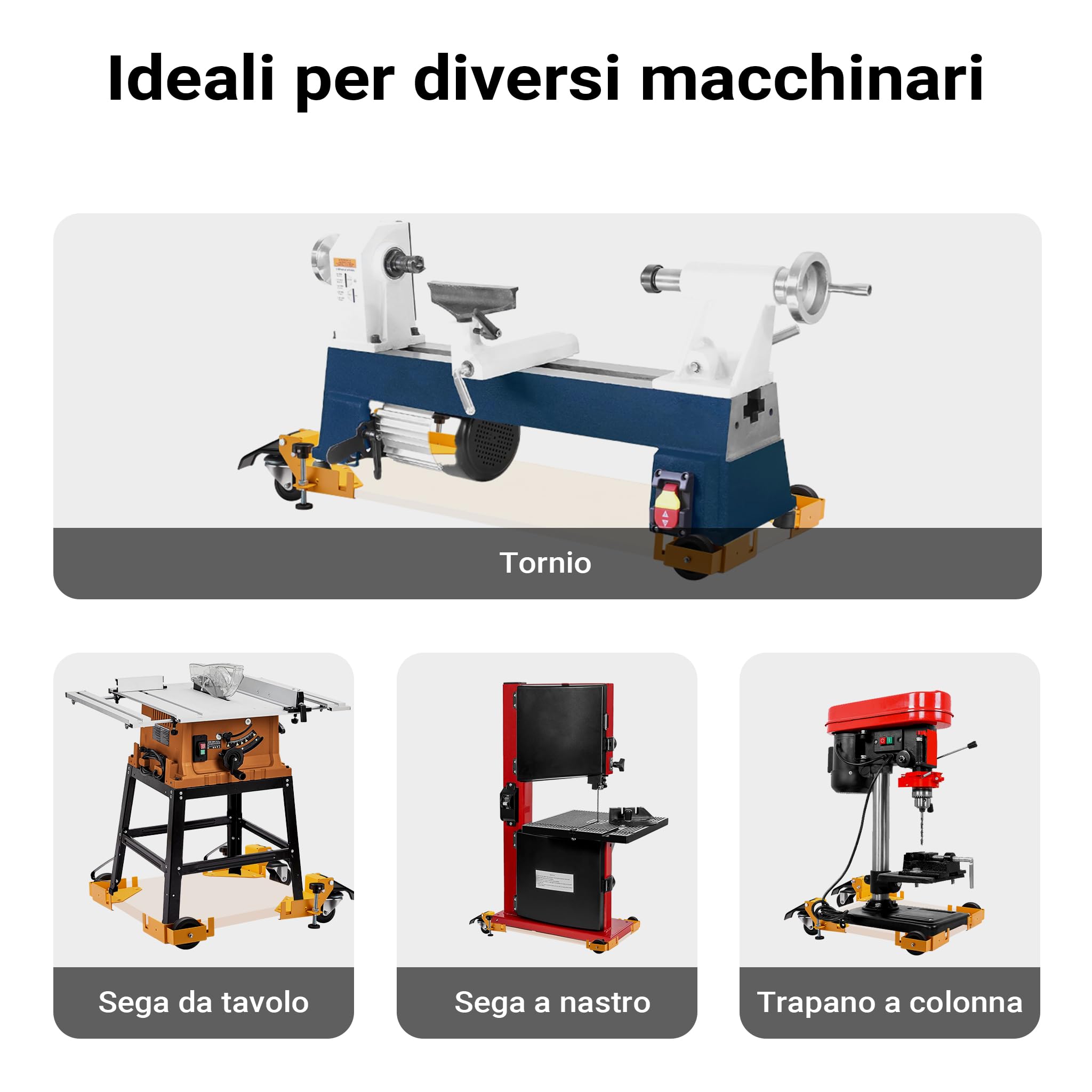 Wiltec Set di 4x ruote per carrelli, ruote per mobili pesanti, rotelle con portata fino a 180 kg, ruote pivottanti con freno, per carichi pesanti