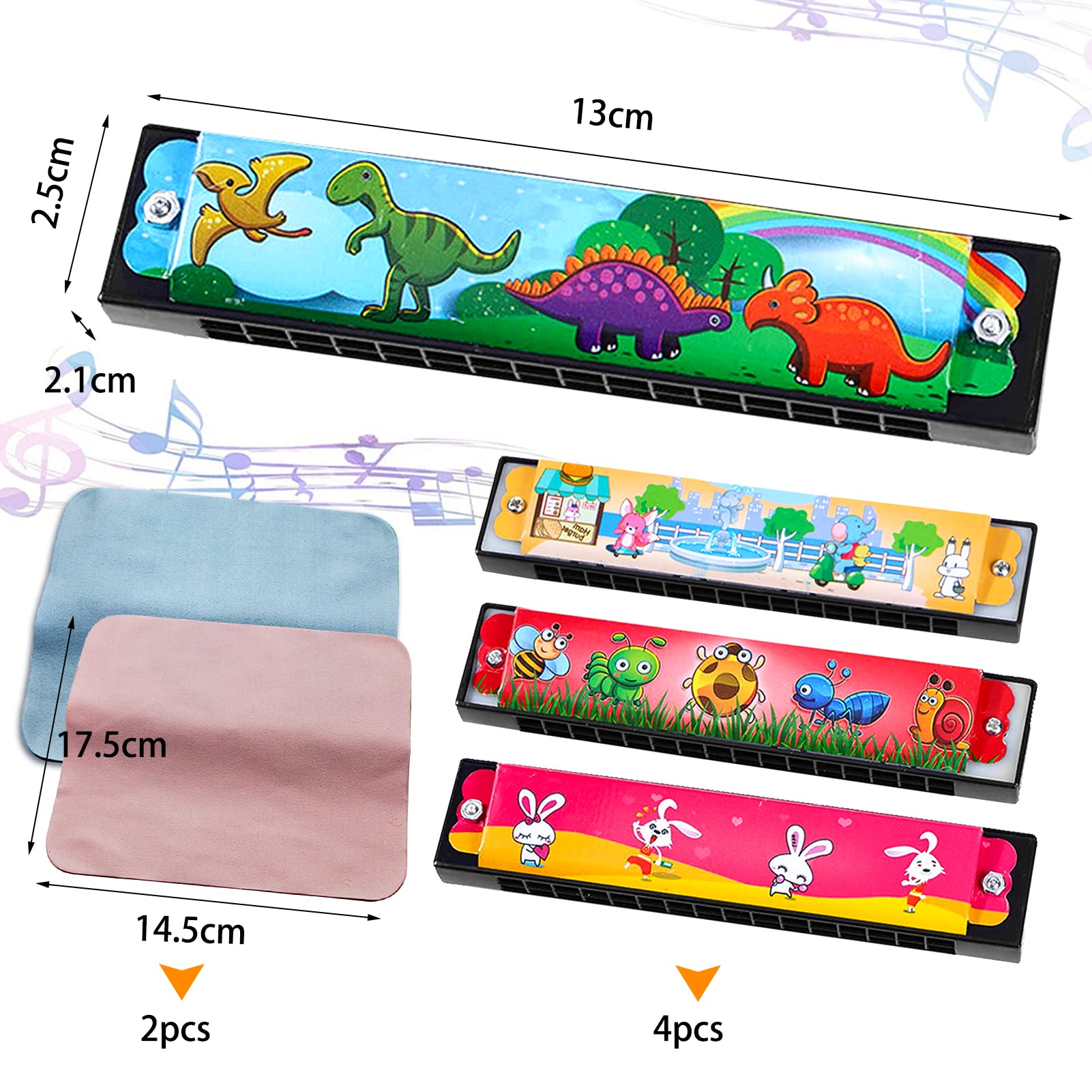 Armonica Per Bambini - 4 Pezzi Da 16 Fori Con Salviette, Giocattolo Musicale Colorato