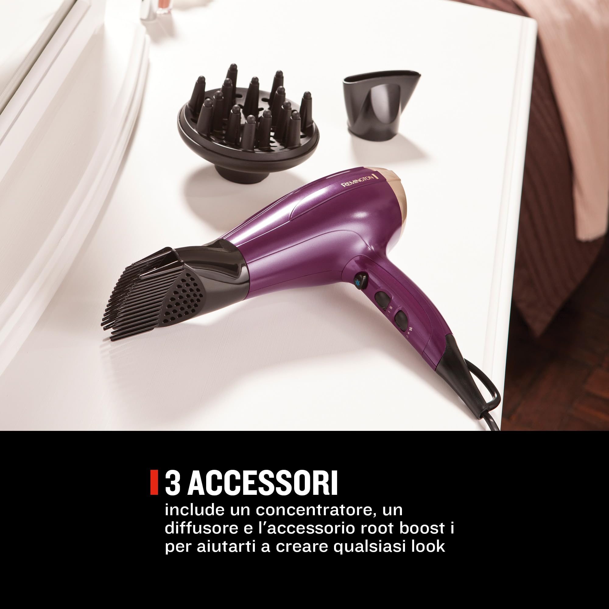 Remington Asciugacapelli 2300W - Luce e Volume - Bocchetta per lo styling, Diffusore, Con Ioni, 3 livelli di riscaldamento e 2 livelli di ventola ,livello di raffreddamento, Your Style D5219