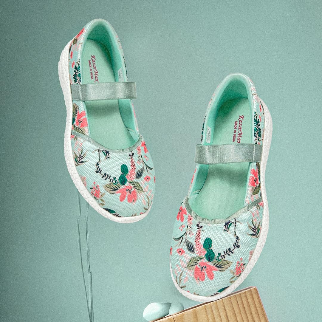 KazarMax Women's Sea Green Floral Printed Air Cooled Ballerinas Ballet Flat - 6 UK 2